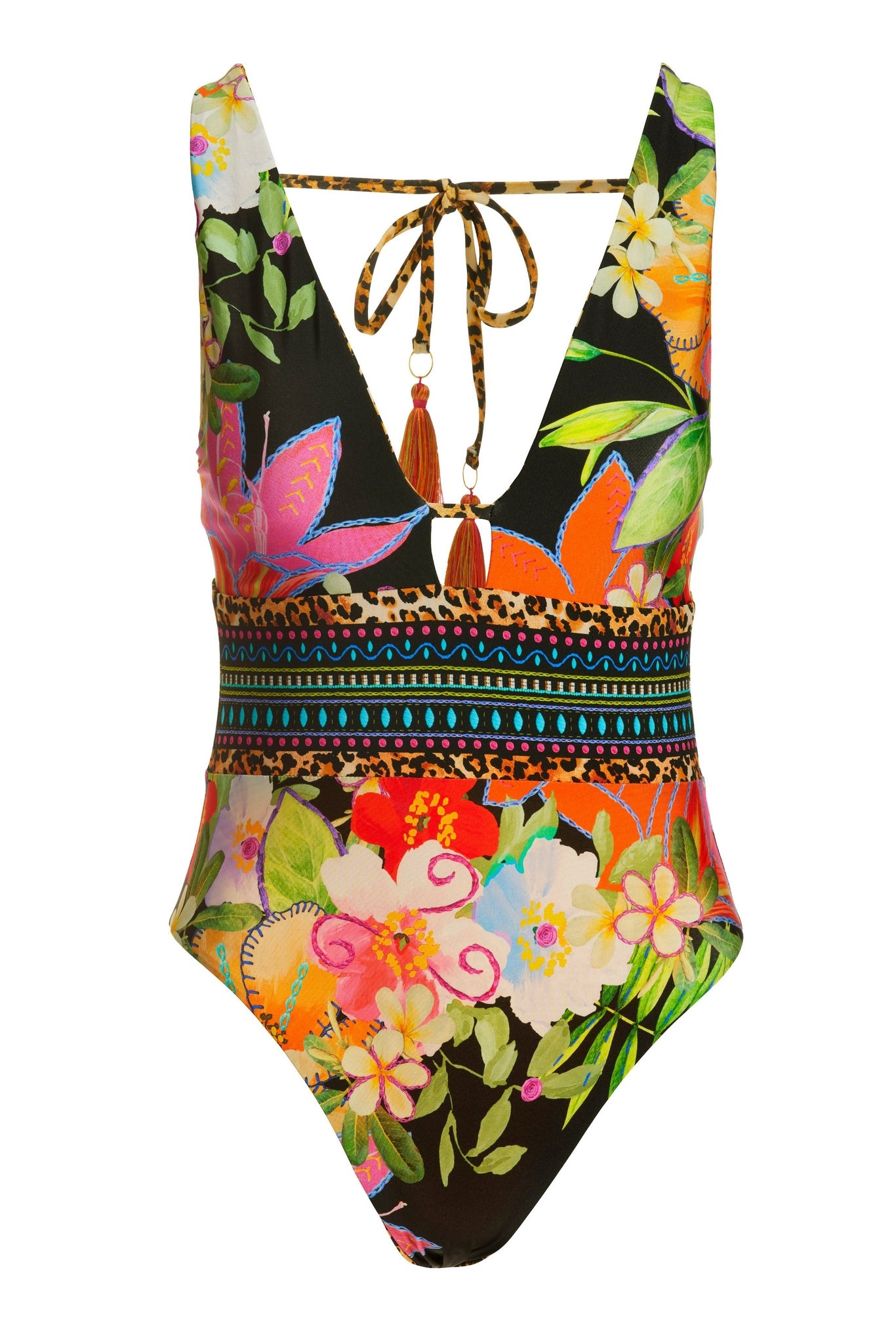 Reversible Floral Plunge One Piece Black Multi