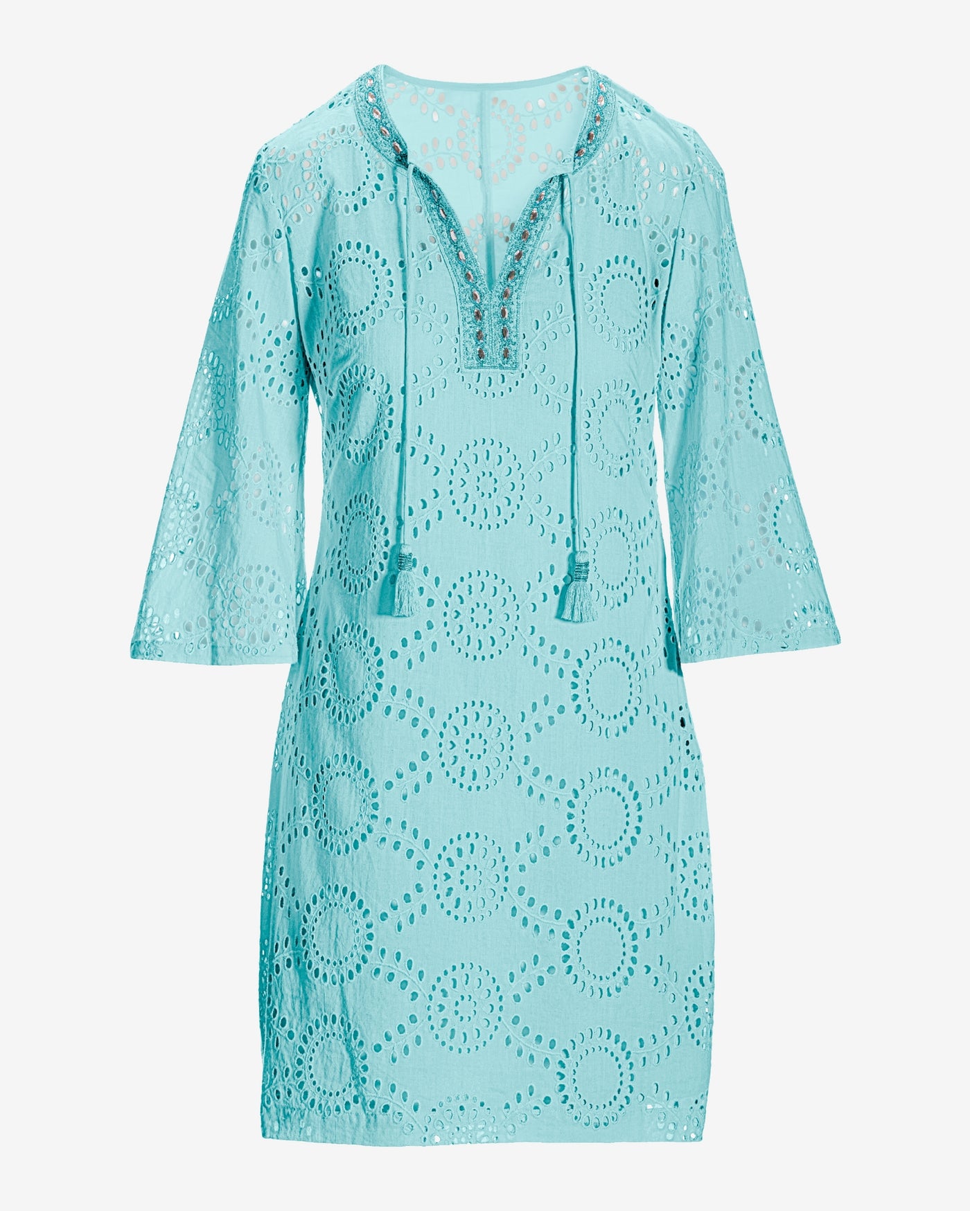Eyelet Embellished Tunic Dress Tanager Turquoise