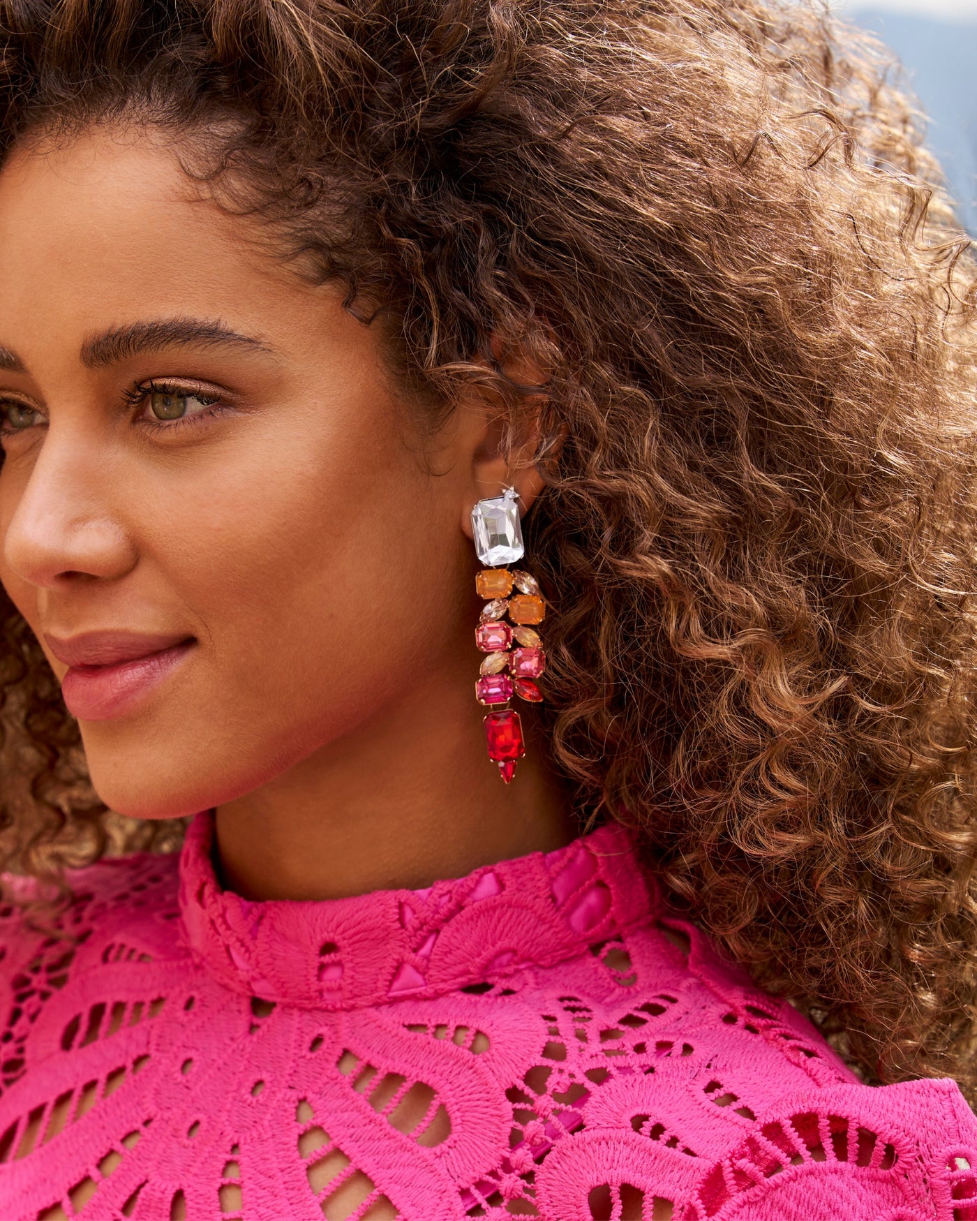 Ombre Navette Stone Drop Statement Earring Multi