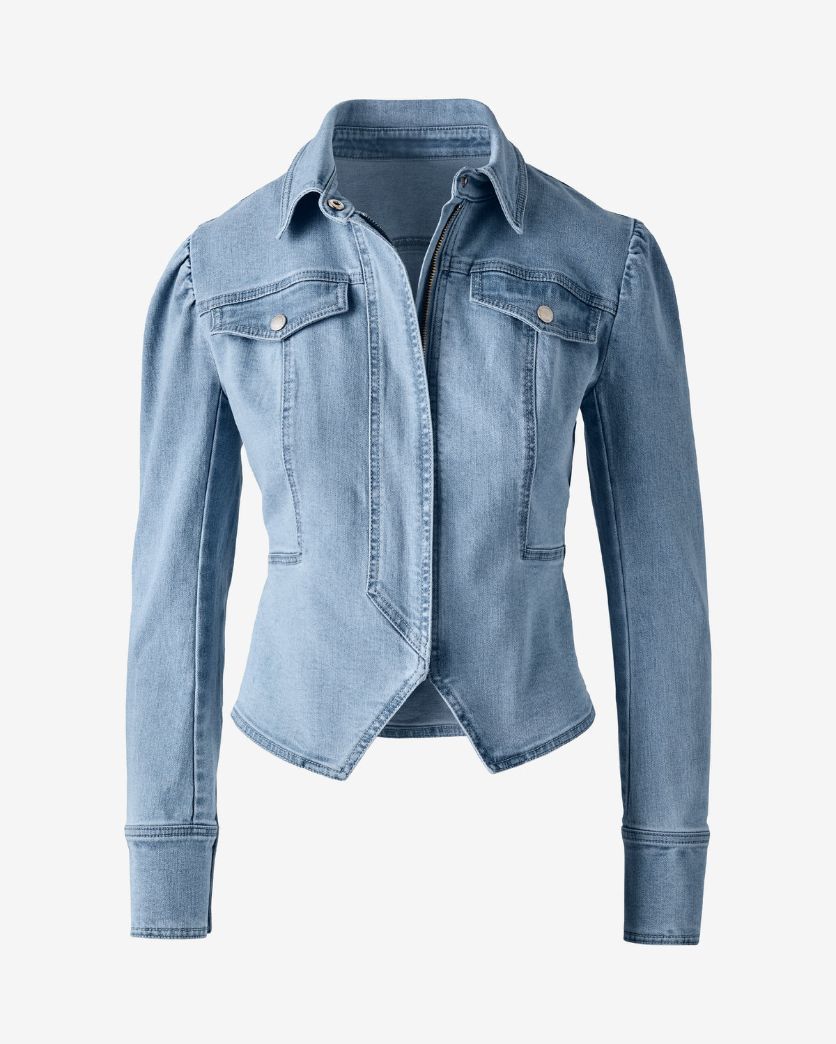 Puff Sleeve Denim Jacket Light Med Wash