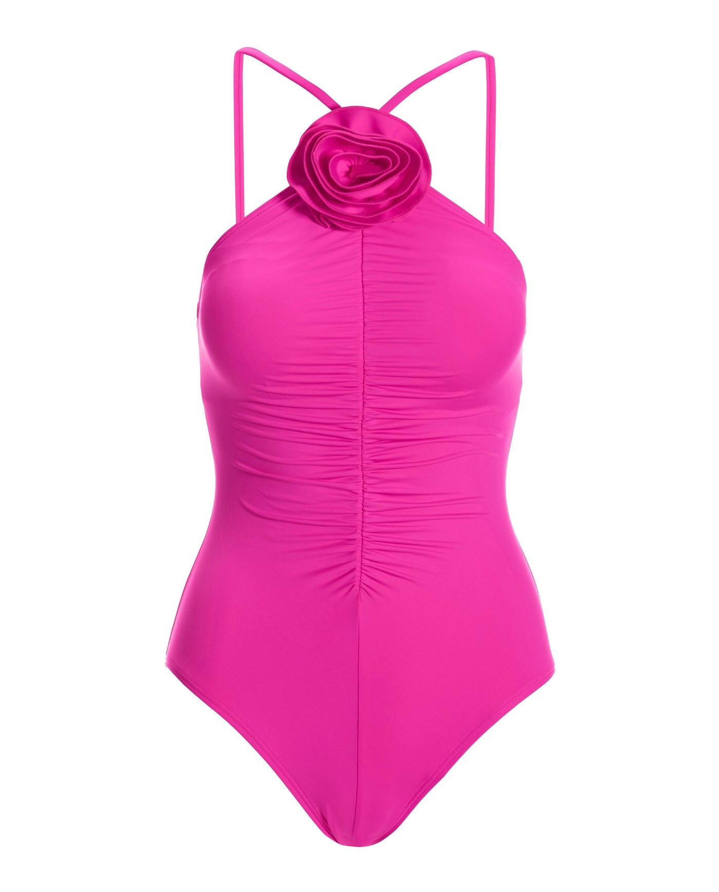 Rosette High Neck Ruched One Piece Pink