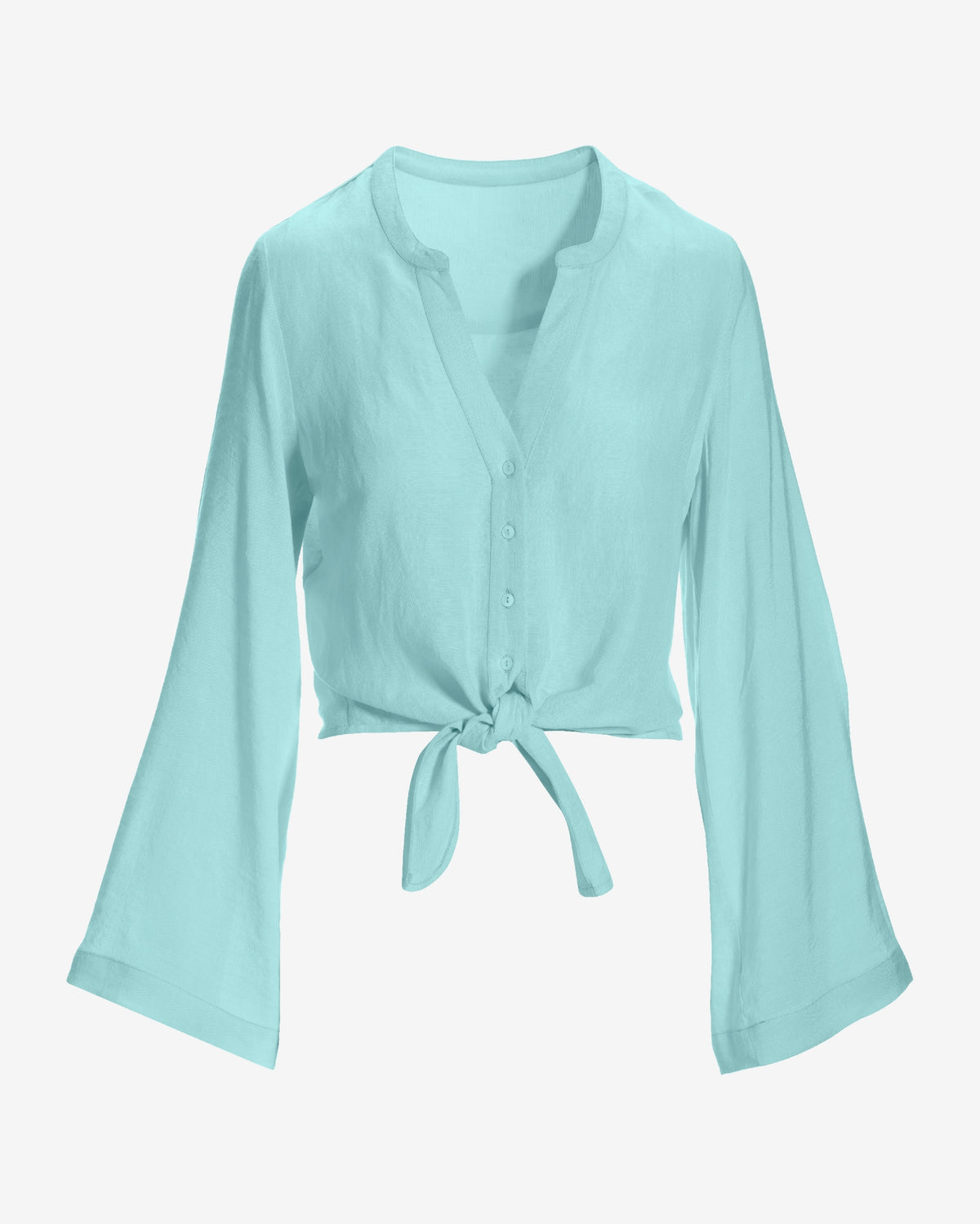 Linen Flare Sleeve Tie Front Shirt Tanager Turquoise