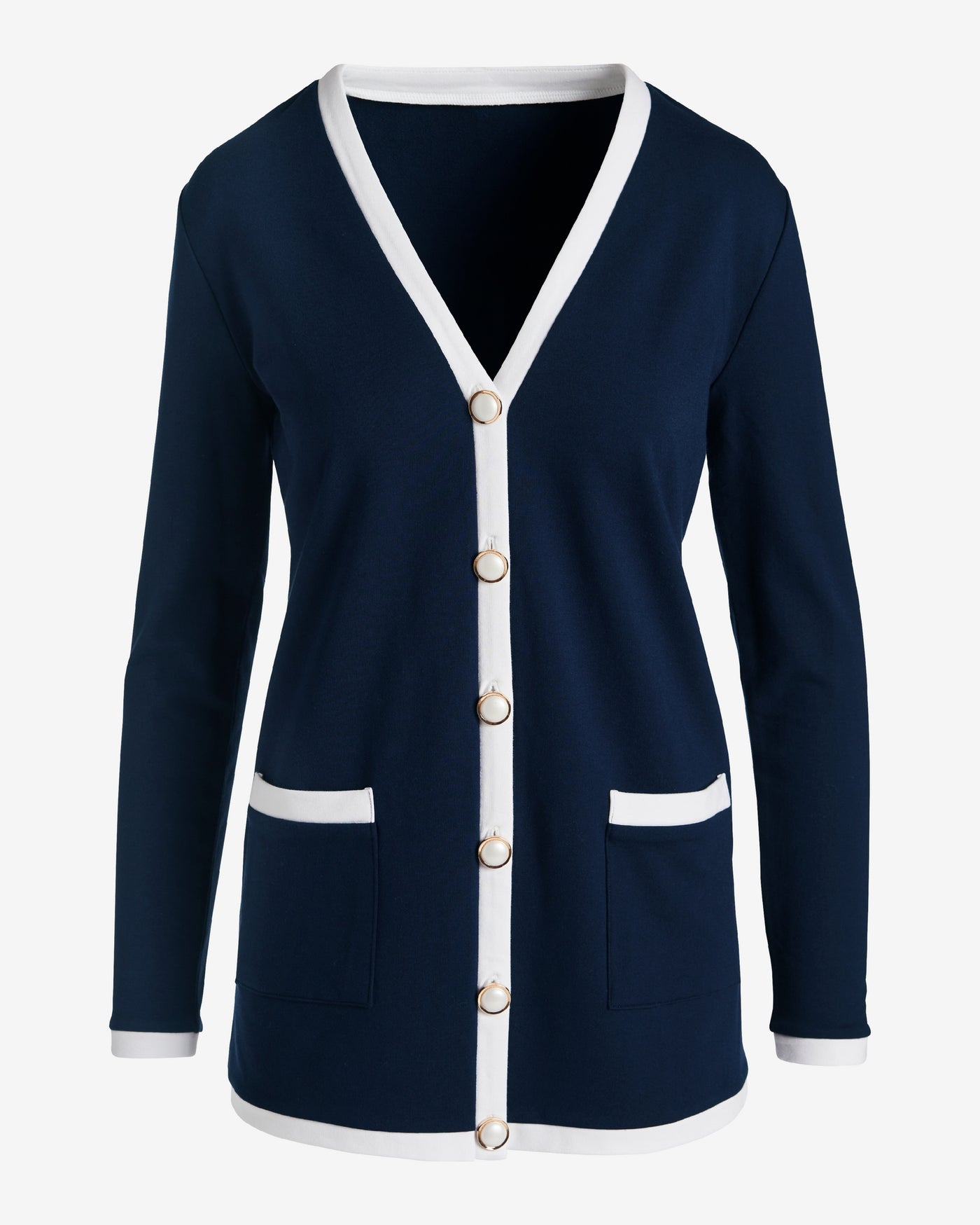 French Terry Color-block Cardigan Navy/White