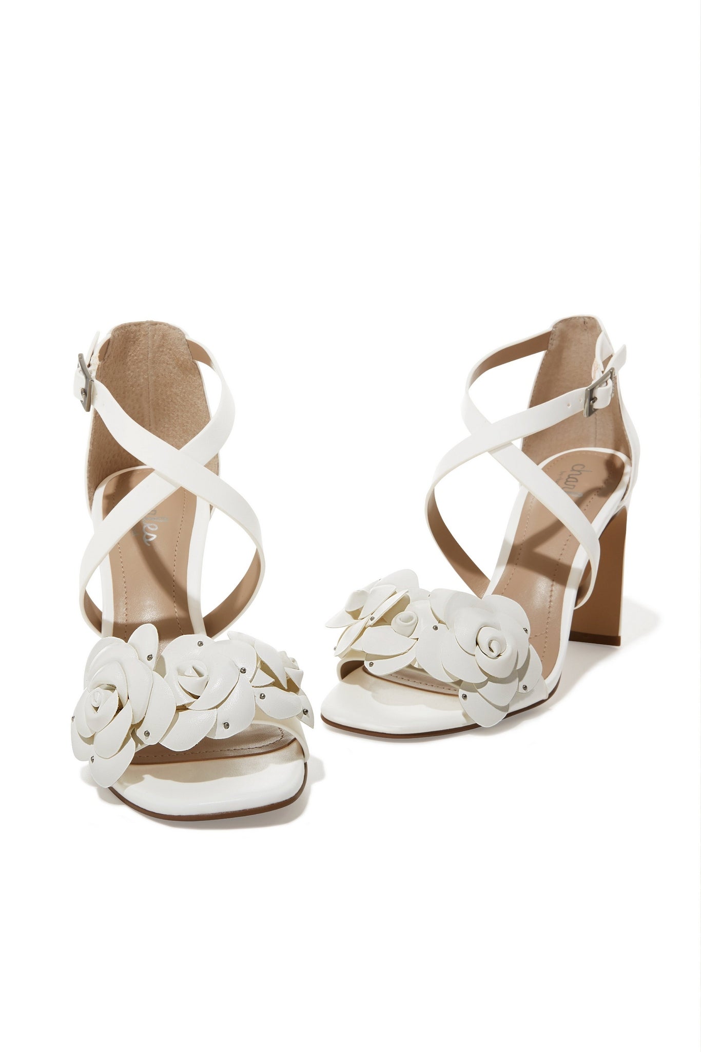 Floral Ankle Strap Heel White