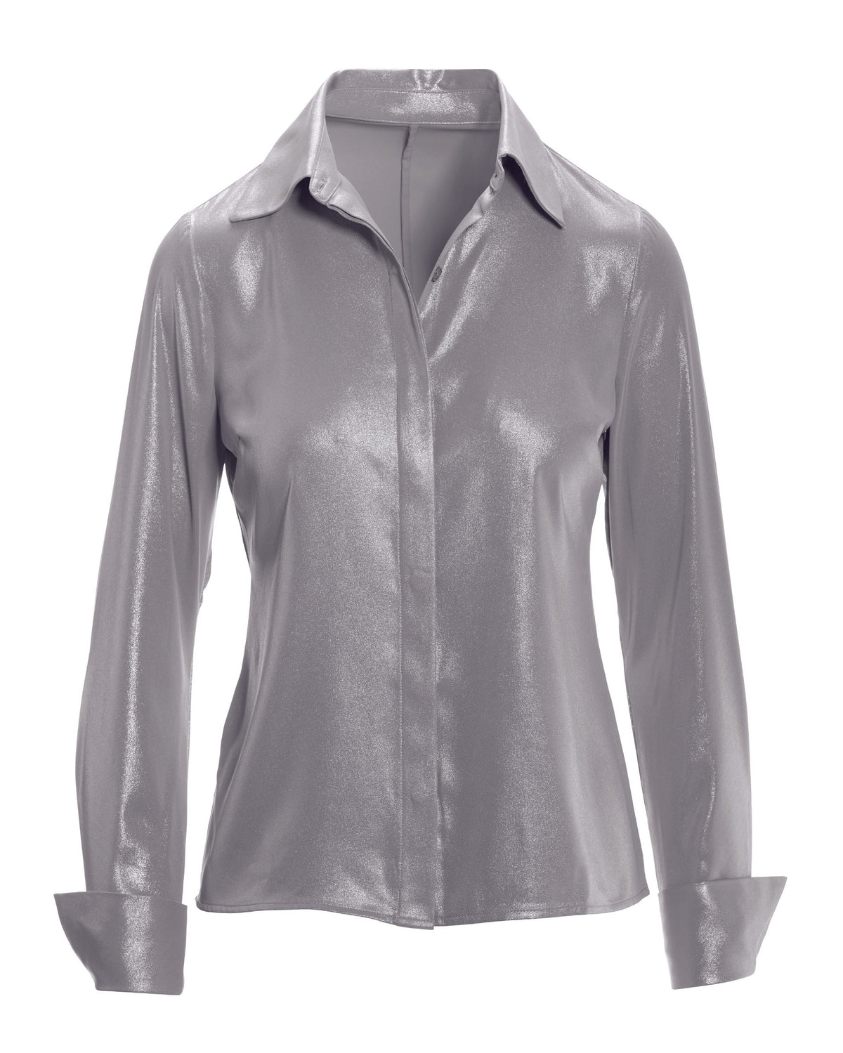Sophia Button Up Metallic Blouse Silver Metallic