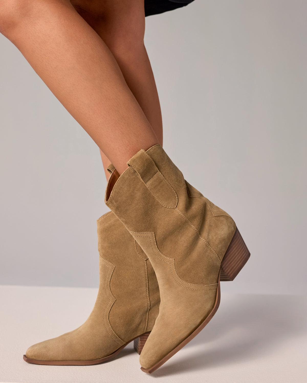 Suede Cowboy Bootie Camel
