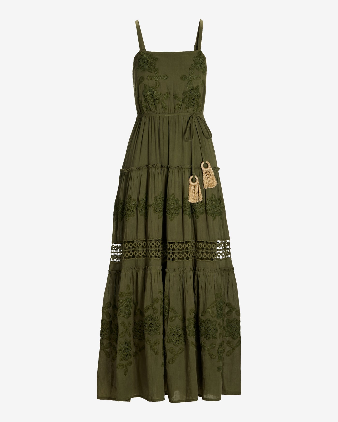 Lace Inset Woven Maxi Dress Moss Green
