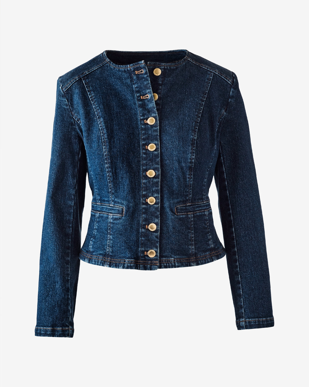 Jewel Neck Denim Jacket Dark Rinse