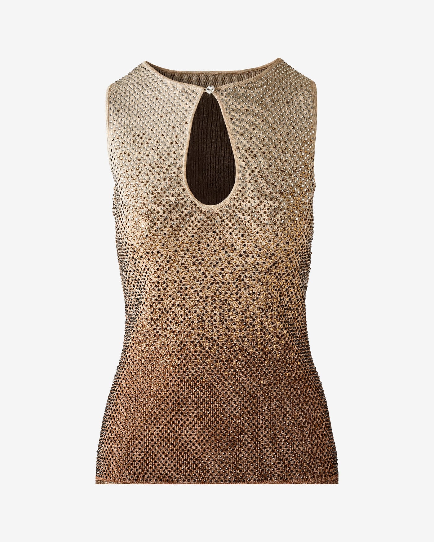 Rhinestone Ombre Keyhole Sleeveless Sweater Top Gold Multi