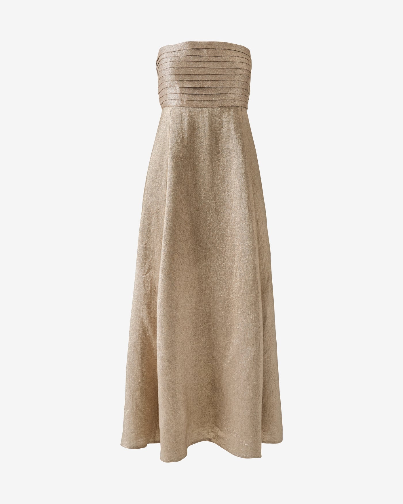 Metallic Linen Pleated Strapless Dress Metallic Gold