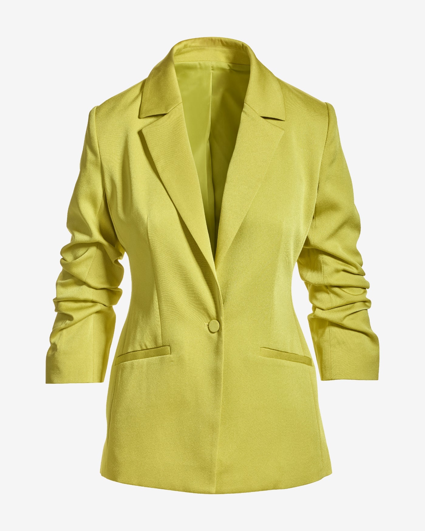 Ruched Sleeve Matte Satin Single Button Blazer Citronelle