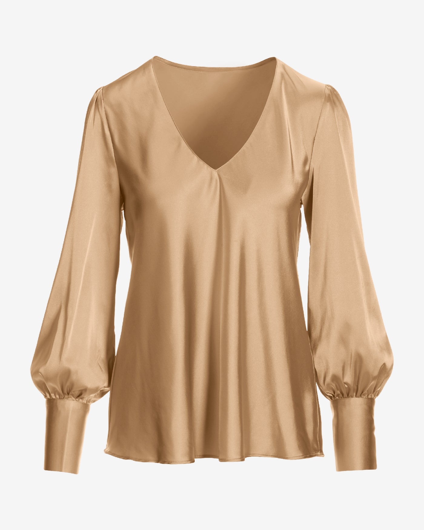 Audrey V Neck Long Sleeve Charmeuse Blouse Champagne