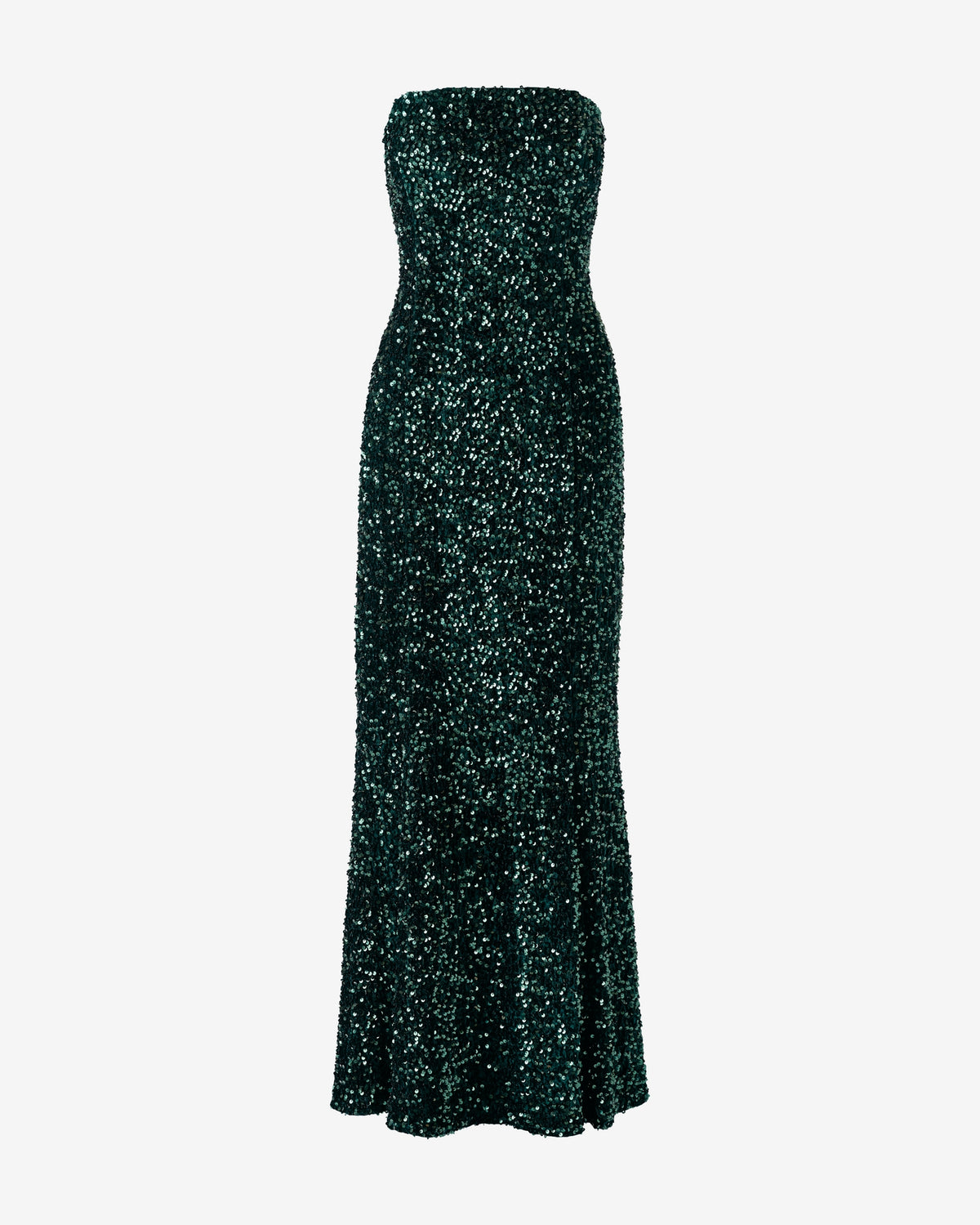 Velvet Sequin Strapless Gown with Scarf Emerald