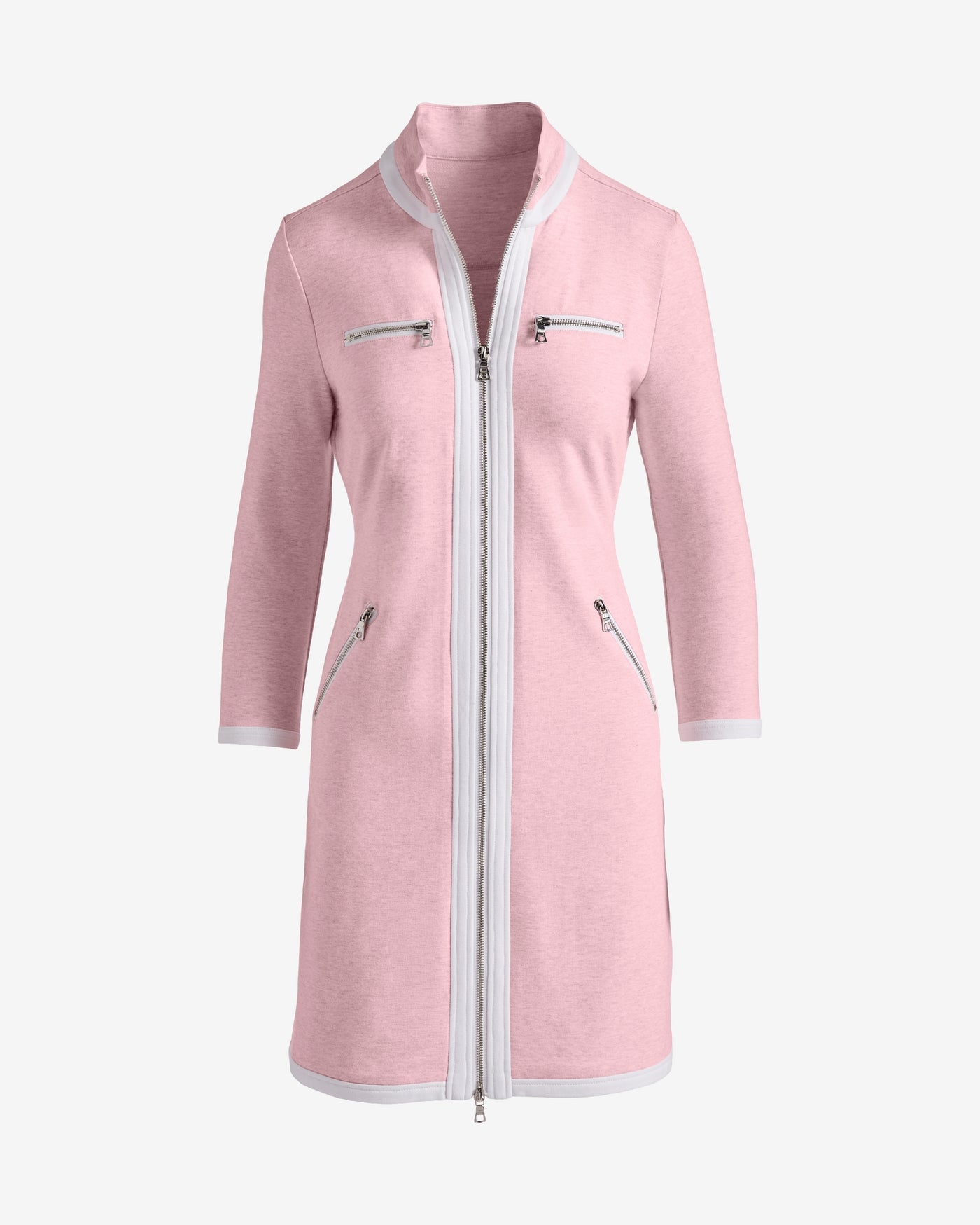 Chic Zippered Three Quarter Sleeve Dress Heather Pink