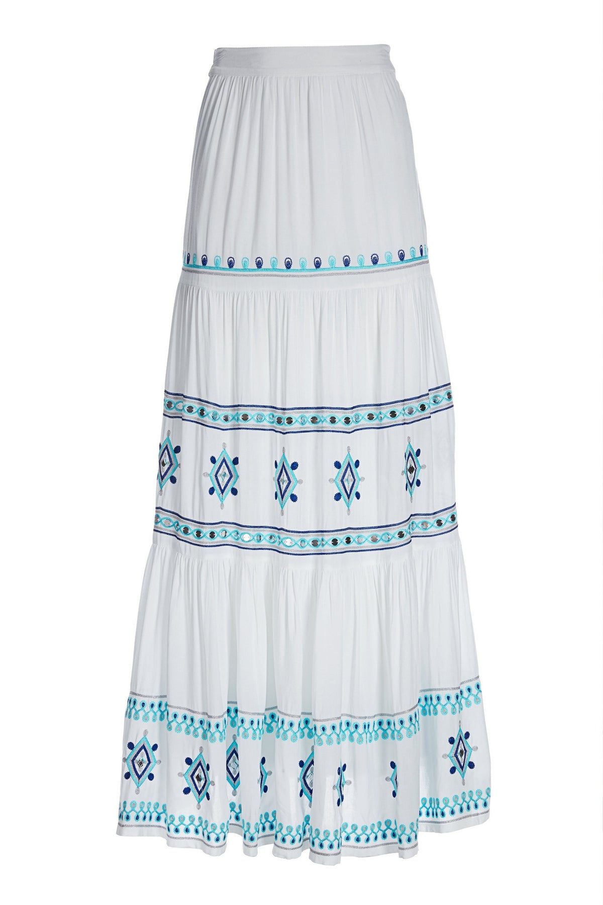 Mirror Embellished and Embroidered Maxi Skirt White