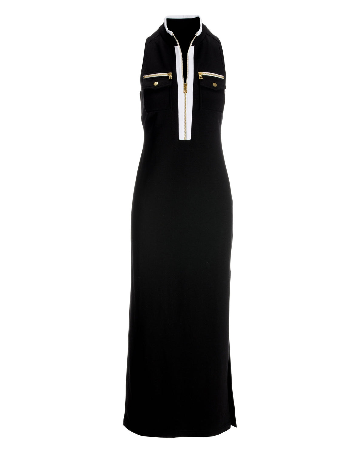 Sleeveless Chic Zip Maxi Dress Black/White