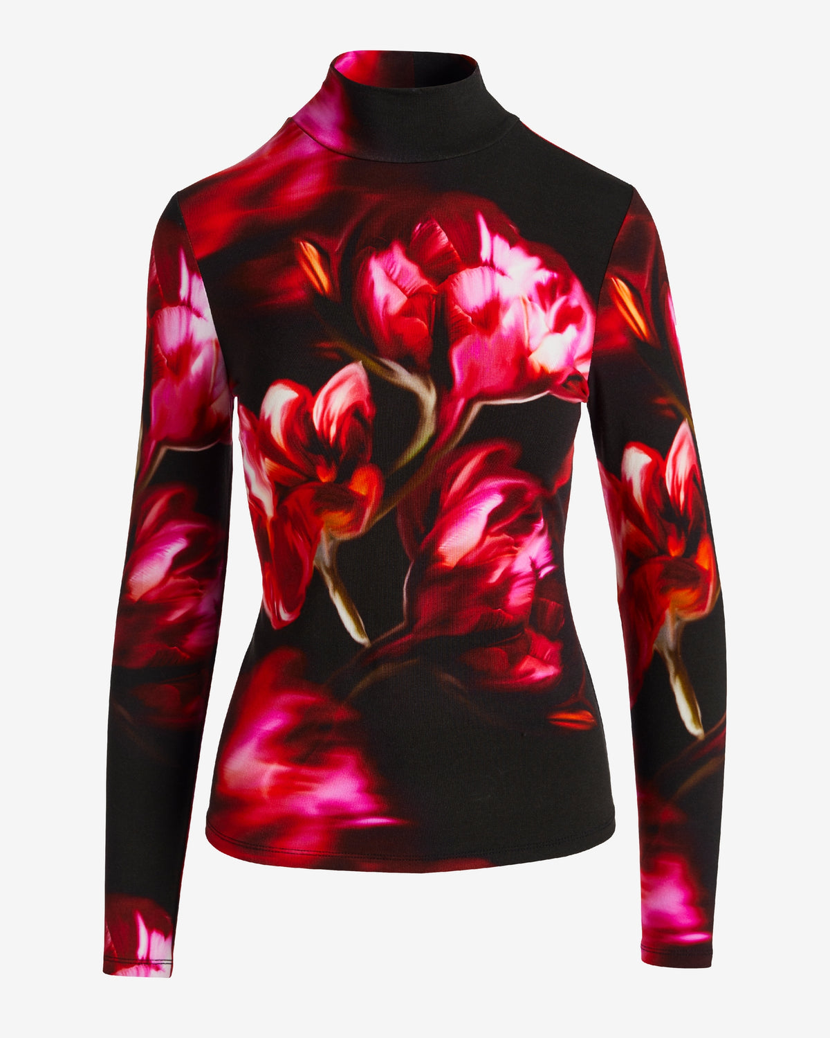 Long Sleeve Printed Turtleneck Top Tulip Blooms