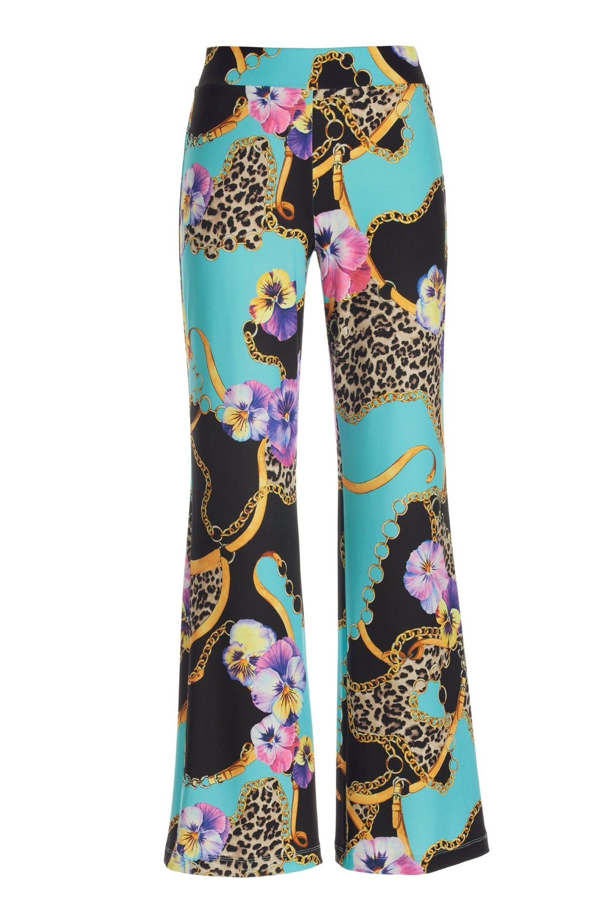 Wild Pansies Knit Palazzo Pant Blue Multi
