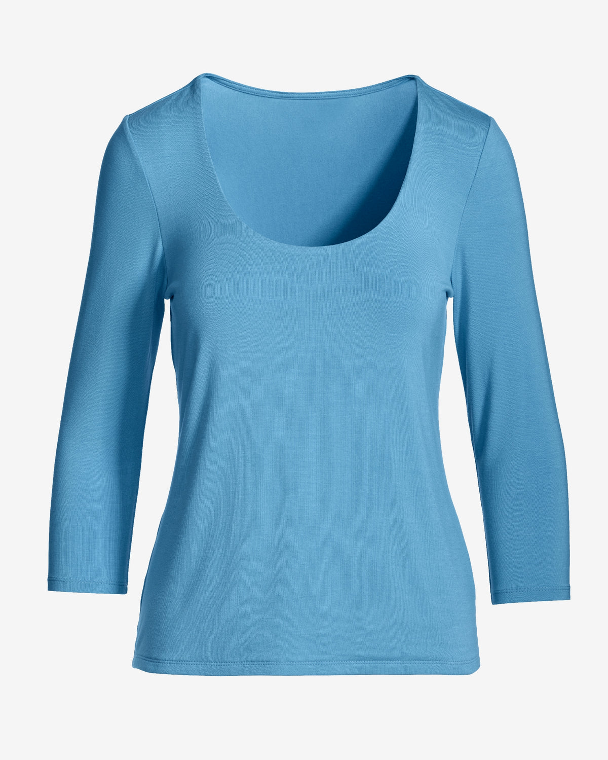 So Effortless Three Quarter Sleeve Scoop Neck Top Baltic Sea