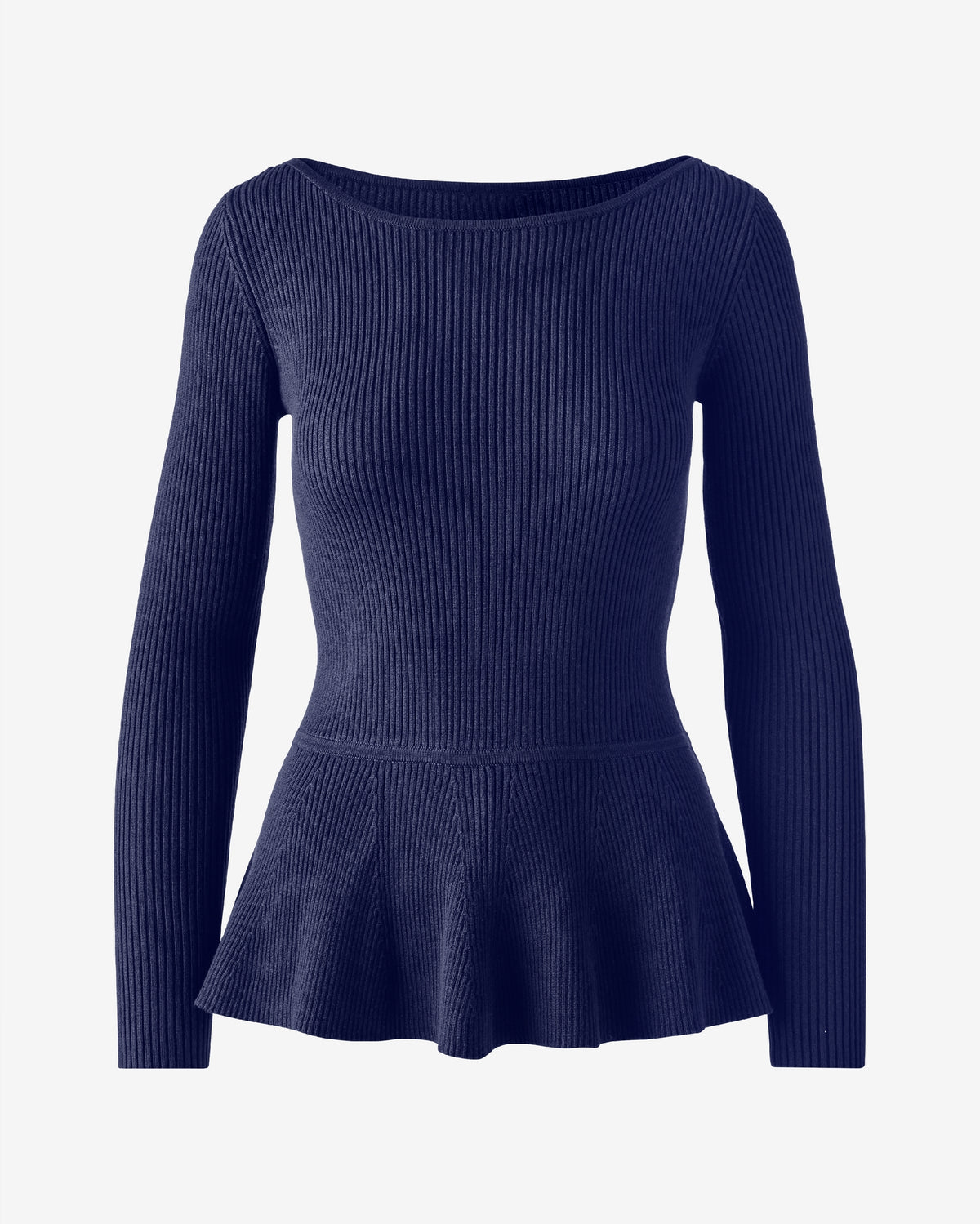 Rib Boat Neck Peplum Sweater Navy