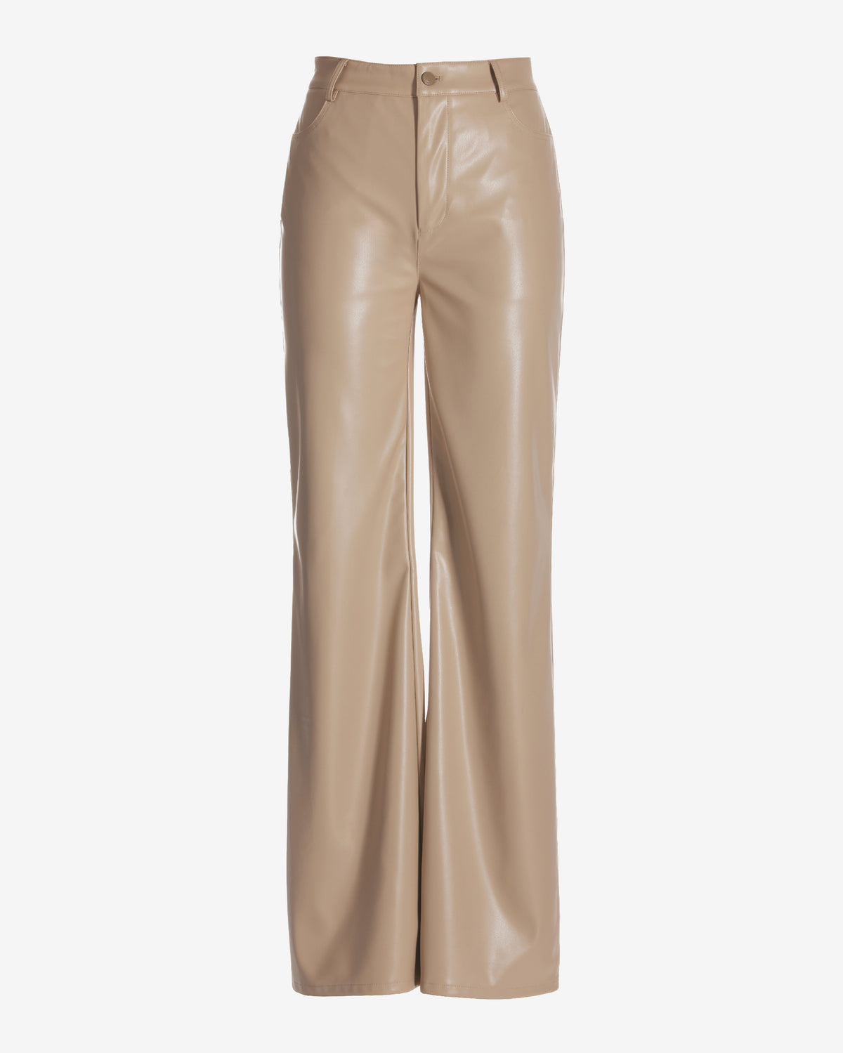 Malibu Faux Leather Wide Leg Five Pocket Pant Beige