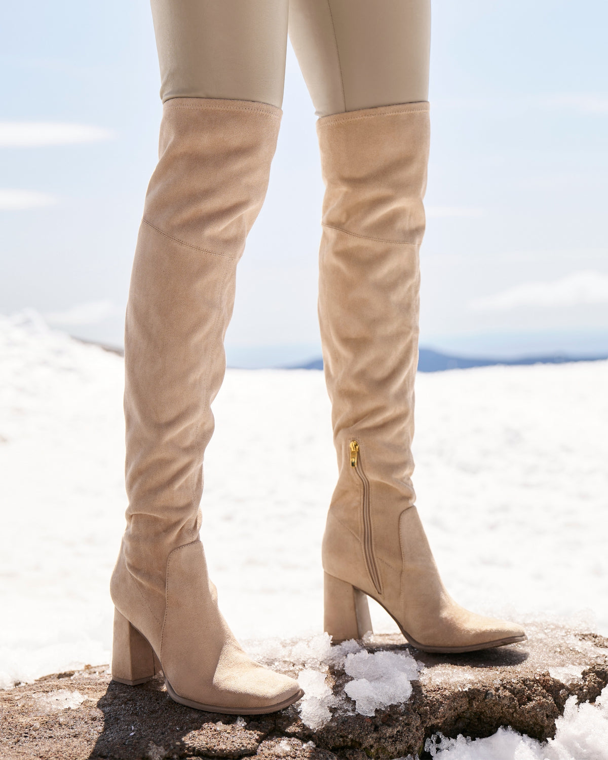 Over the Knee Square Toe Boot Natural