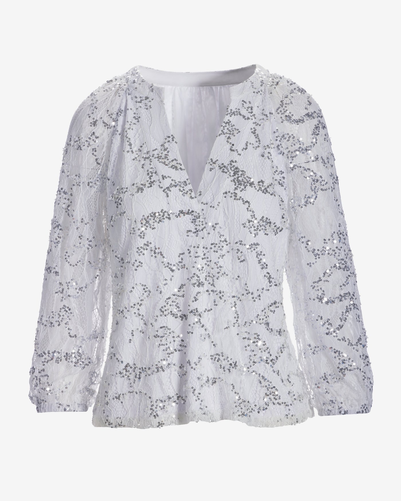 Sequin Lace Three Quarter Sleeve Top Pure White