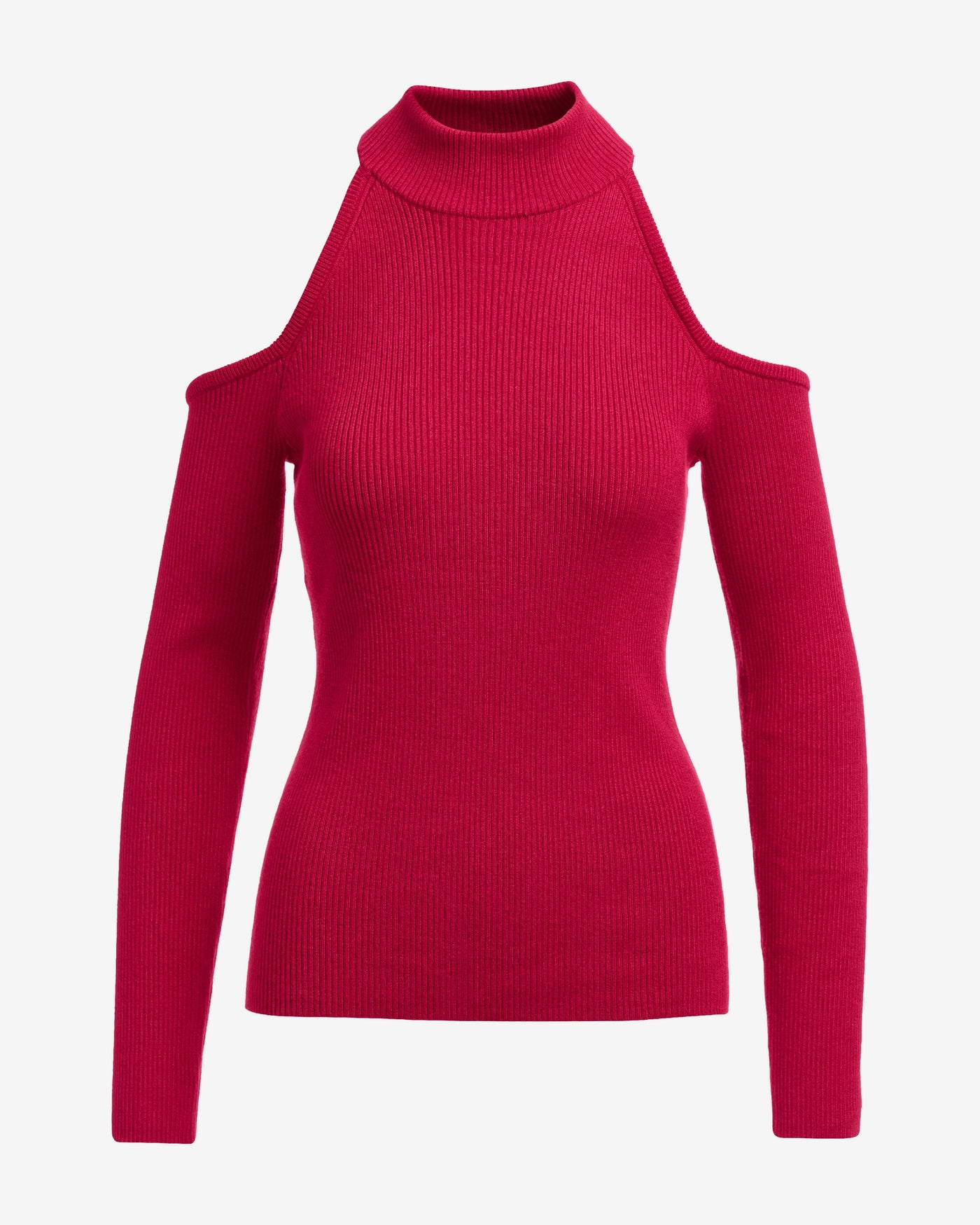Ribbed Cold Shoulder Sweater Lipstick Red