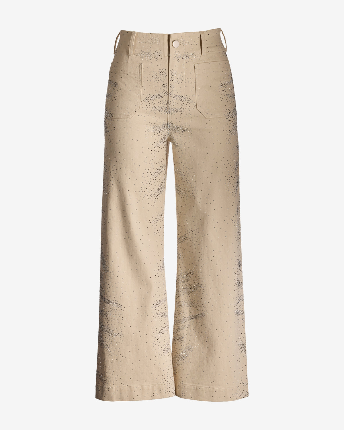 Malibu Wide Leg Rhinestone Ankle Jean Ecru