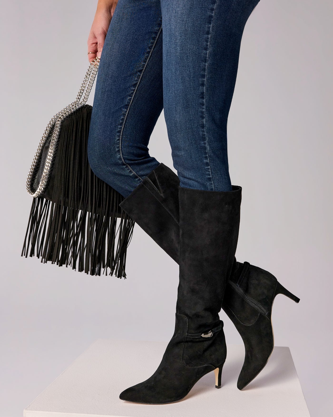 To The Knee Hardware Detail Boot Black
