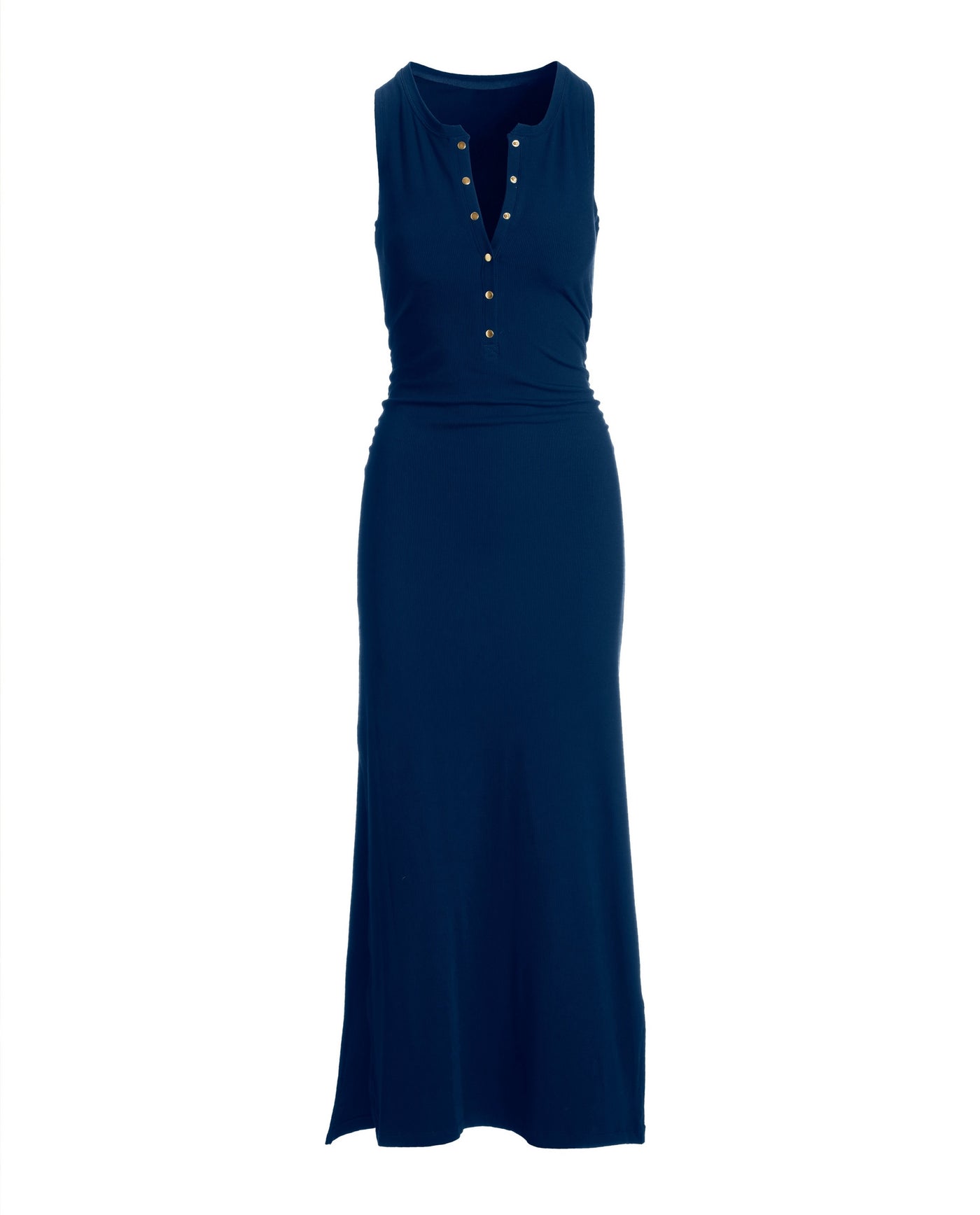 Ruched Knit Henley Maxi Dress Navy