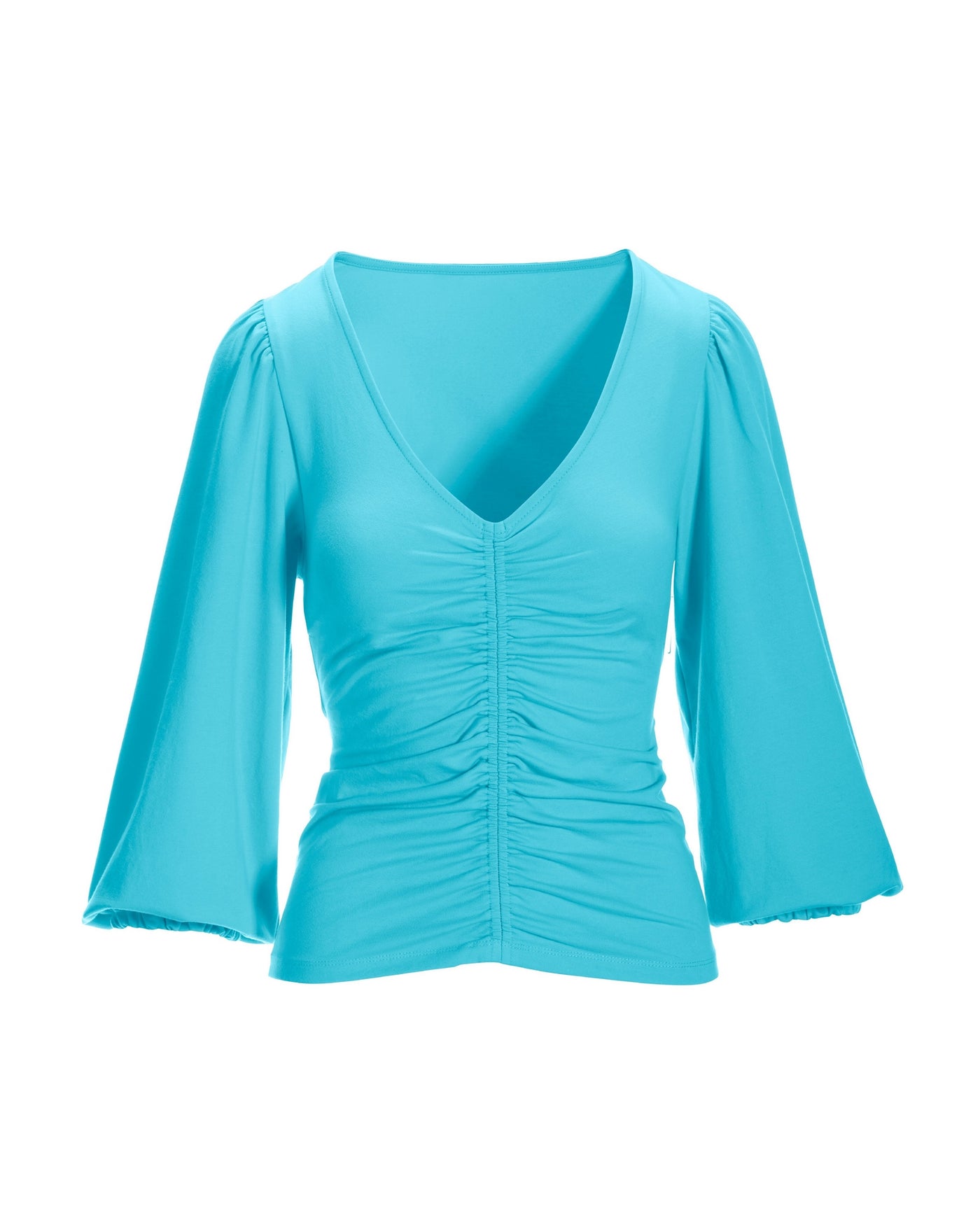 So Sexy Ruched Front V-Neck Top Fountain Blue