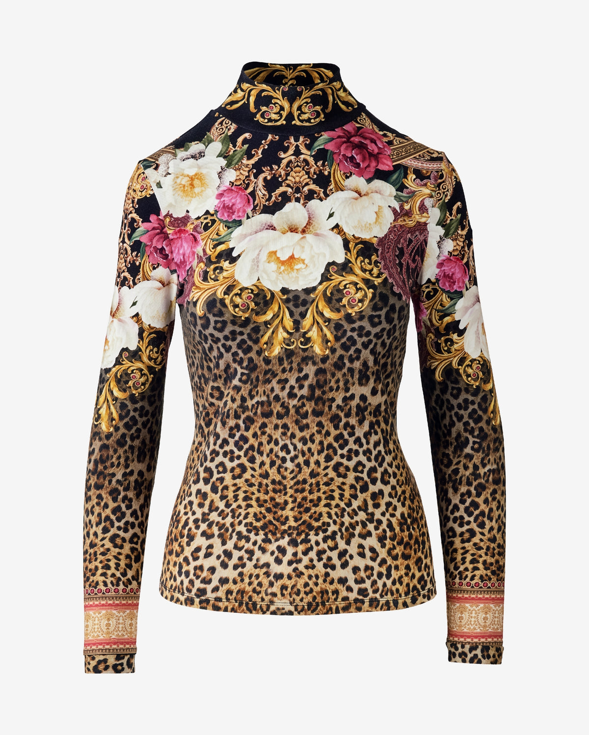 Long Sleeve Printed Turtleneck Top Cheetah Blooms
