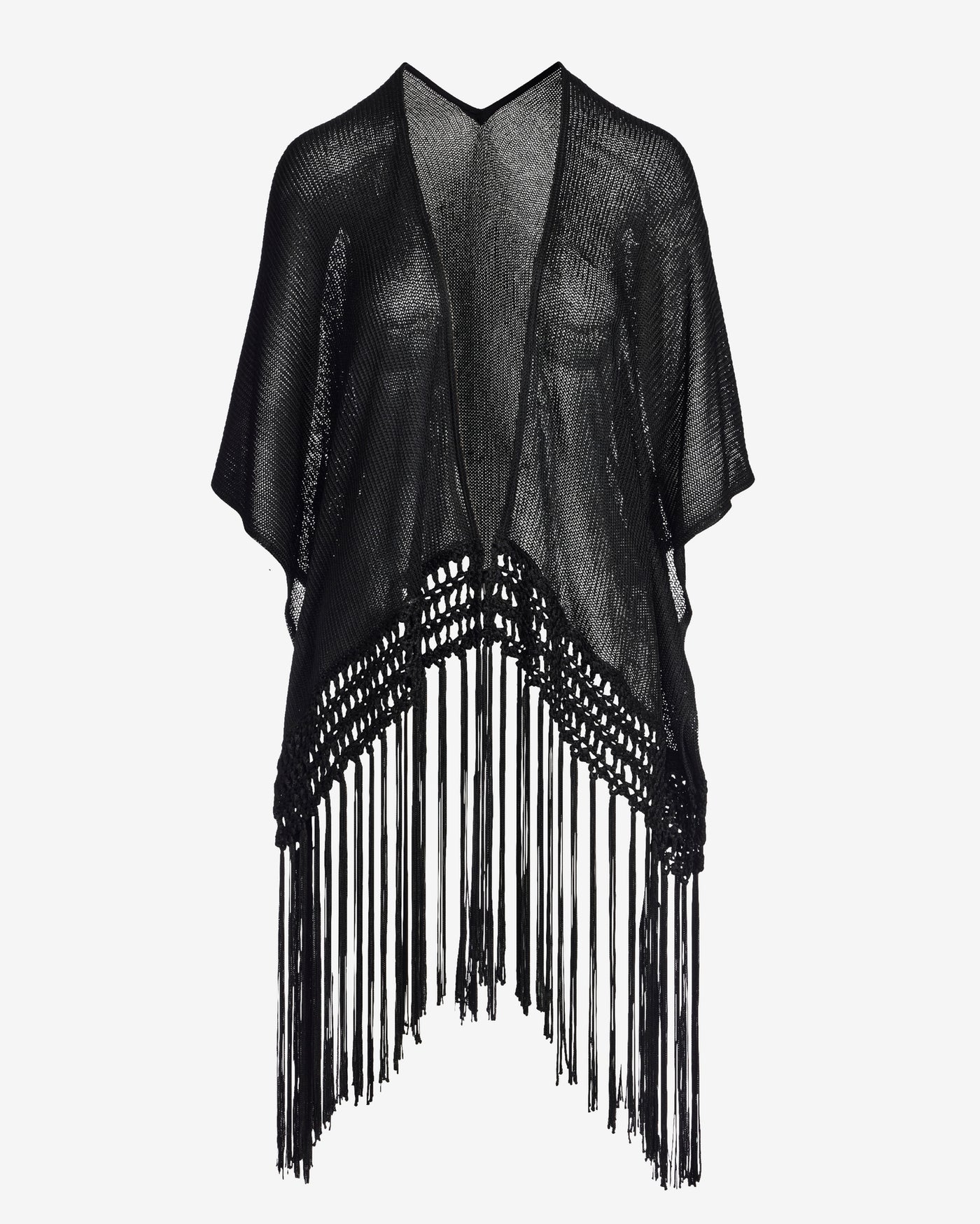 Macramé Fringe Poncho Black