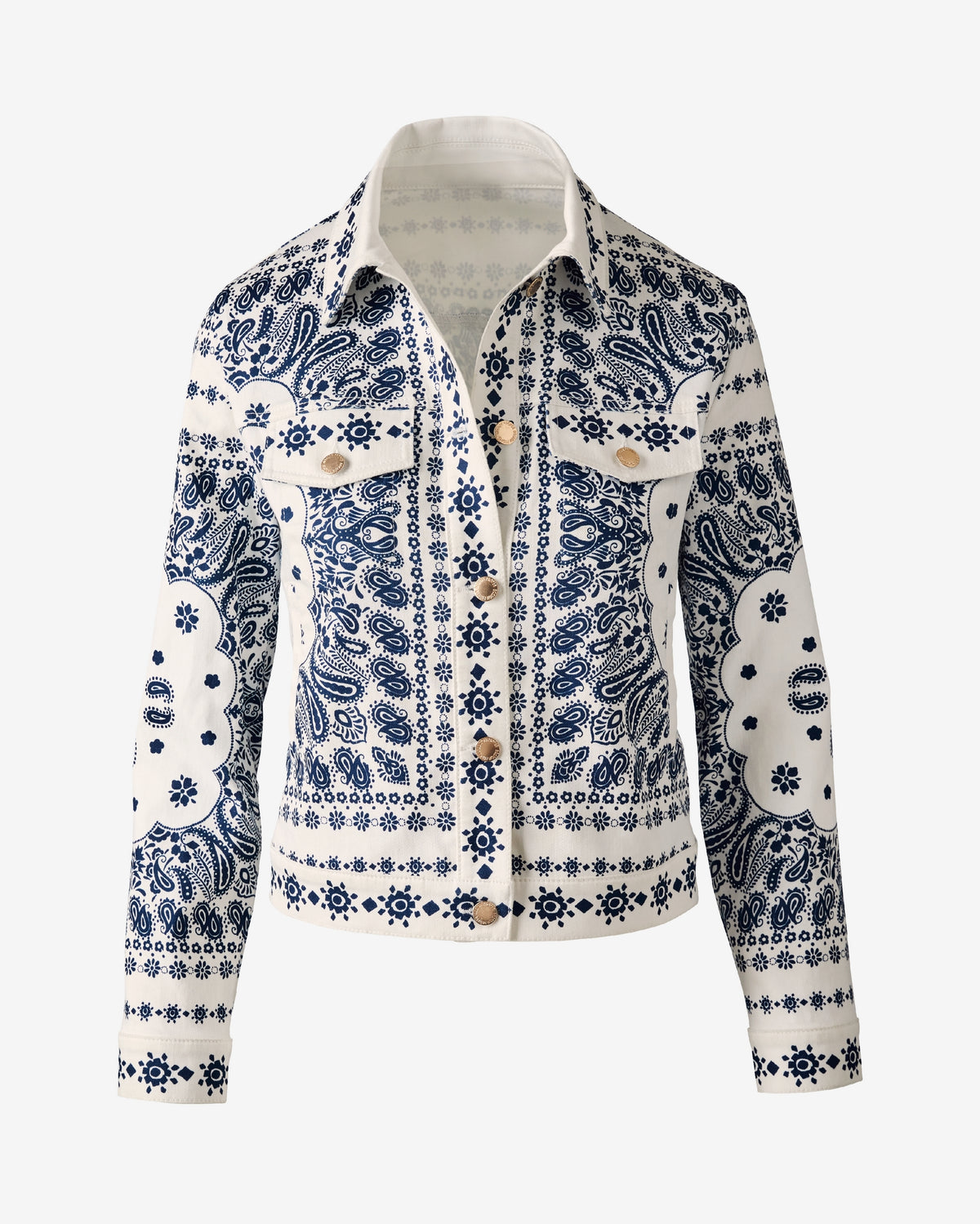 Placed Printed Denim Jacket Bolero Bandana