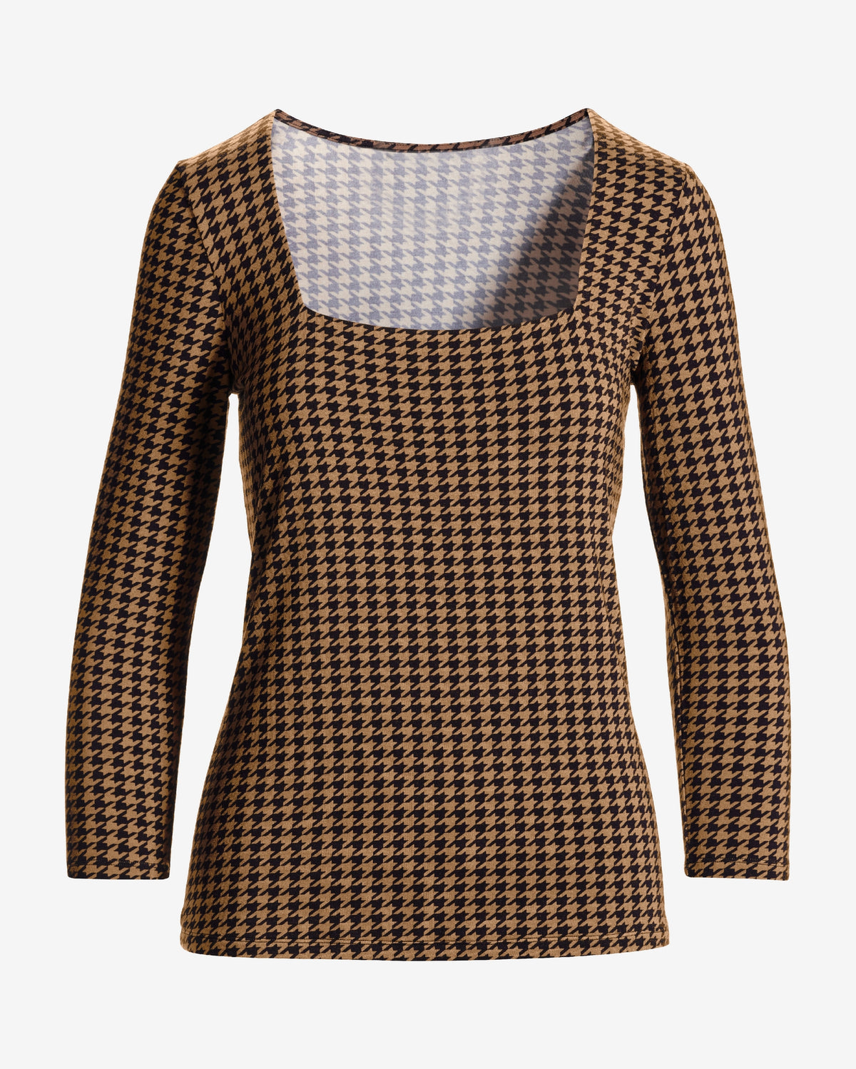 So Effortless Print Square Neck Three Quarter Sleeve Top Chic Houndstooth