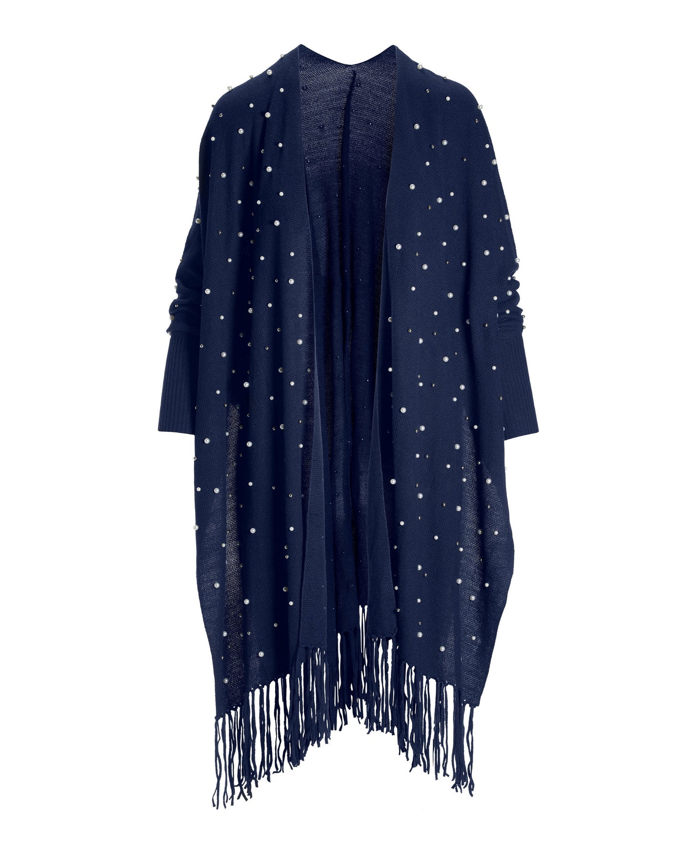 Pearl Embellished Poncho Navy