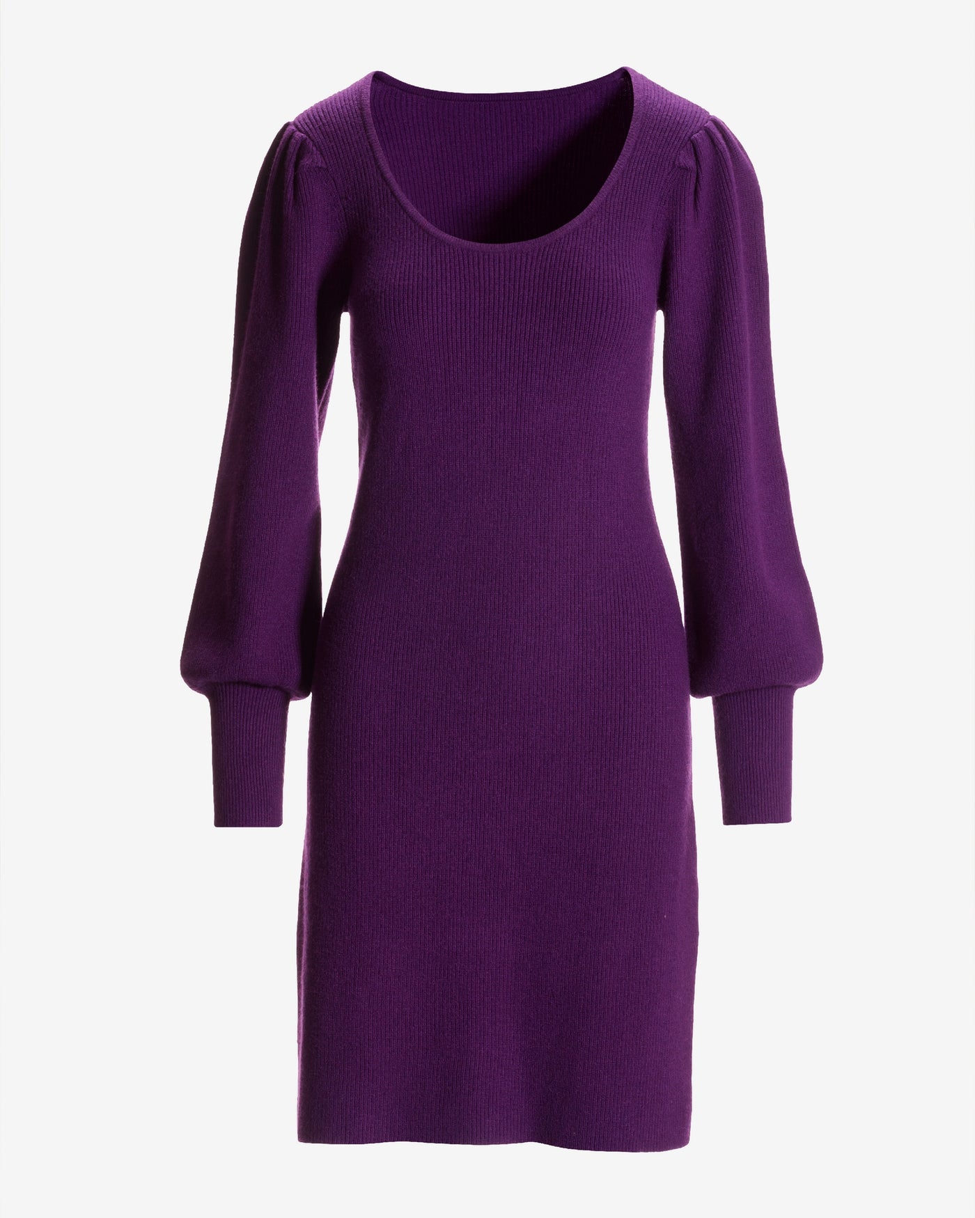 Scoop Neck Balloon Sleeve Sweater Dress Grape Juice