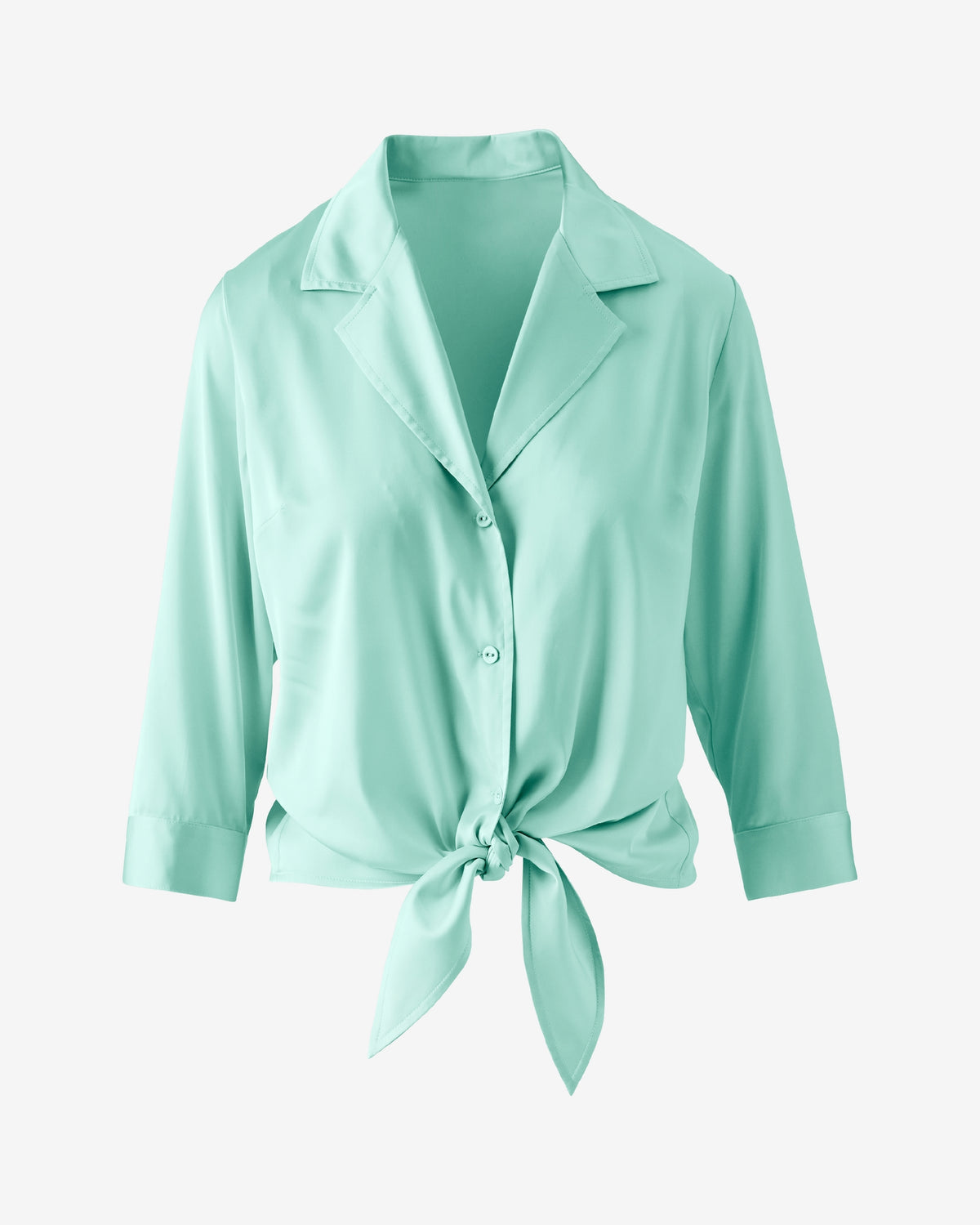 Charmeuse Notched Collar Tie Front Shirt Beach Glass