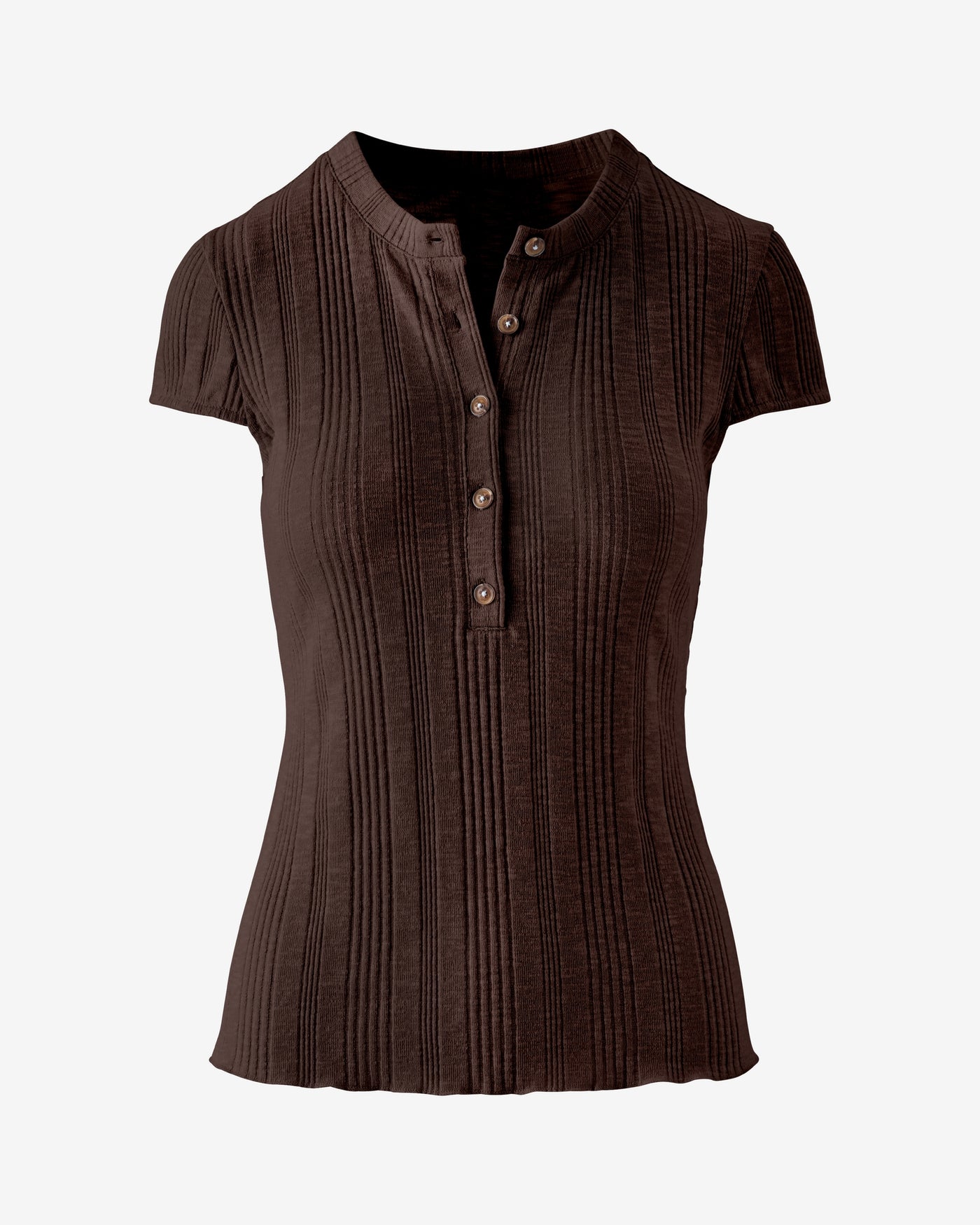 Variegated Rib Knit Short Sleeve Henley Safari Brown