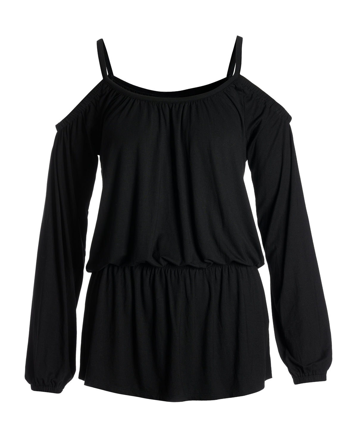 Cold Shoulder Knit Blouson Tunic Black