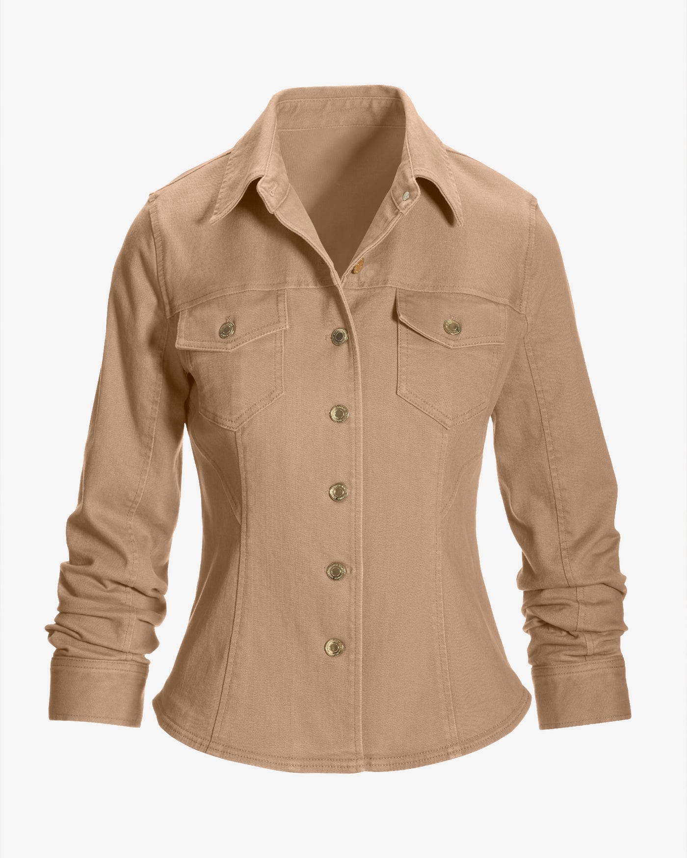 Ruched Sleeve Shaped Denim Jacket Latte
