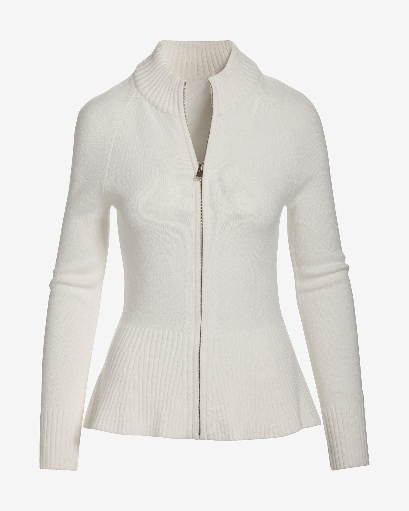Rib Peplum Full Zip Cardigan Off White