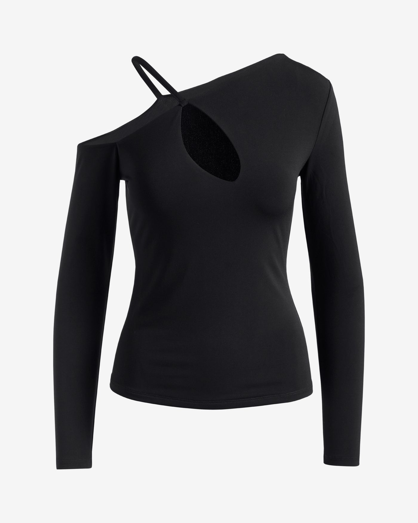 So Chic Cut Out One Shoulder Long Sleeve Knit Top Proper Black