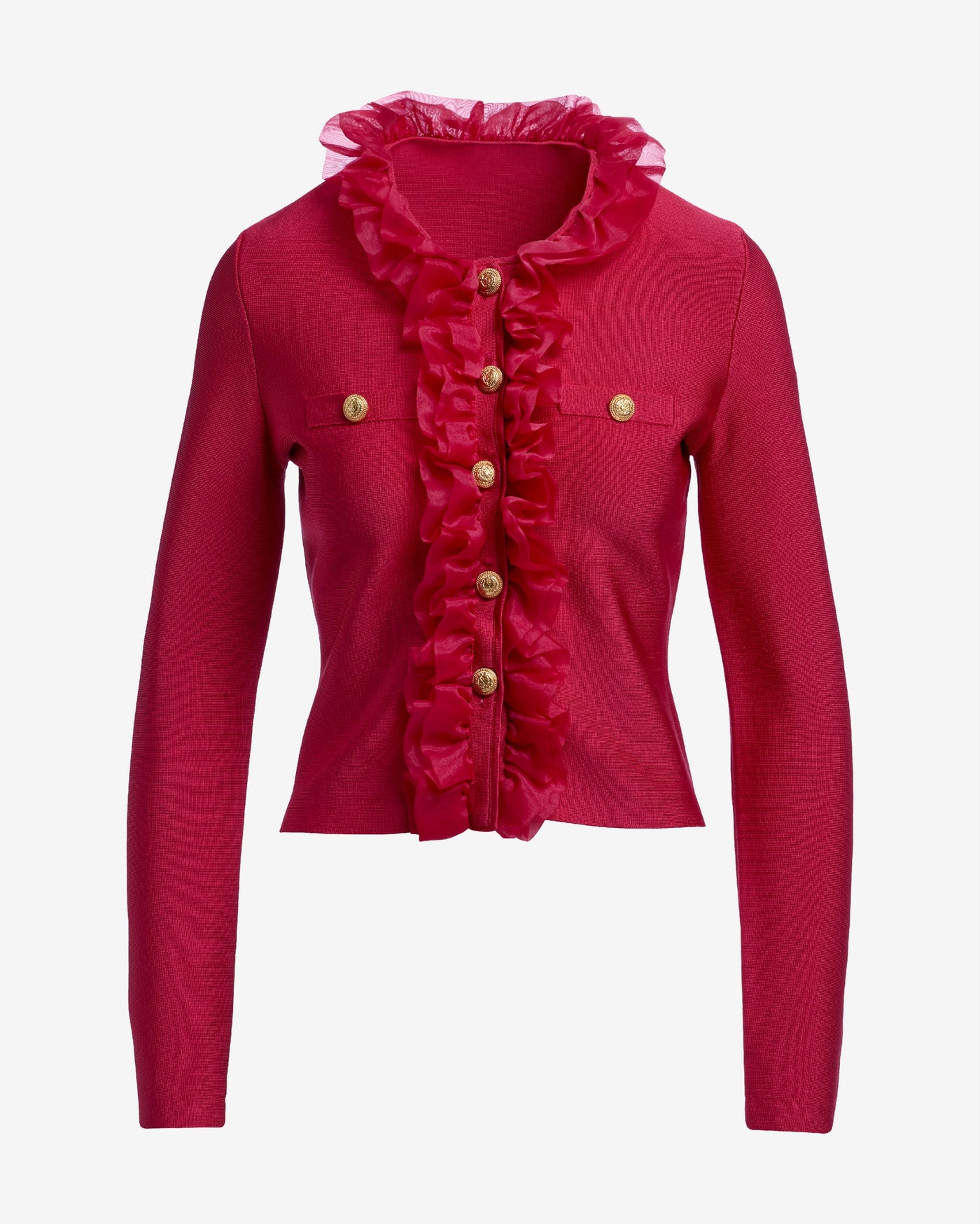 Ruffle Trim Bandage Cardigan Jester Red