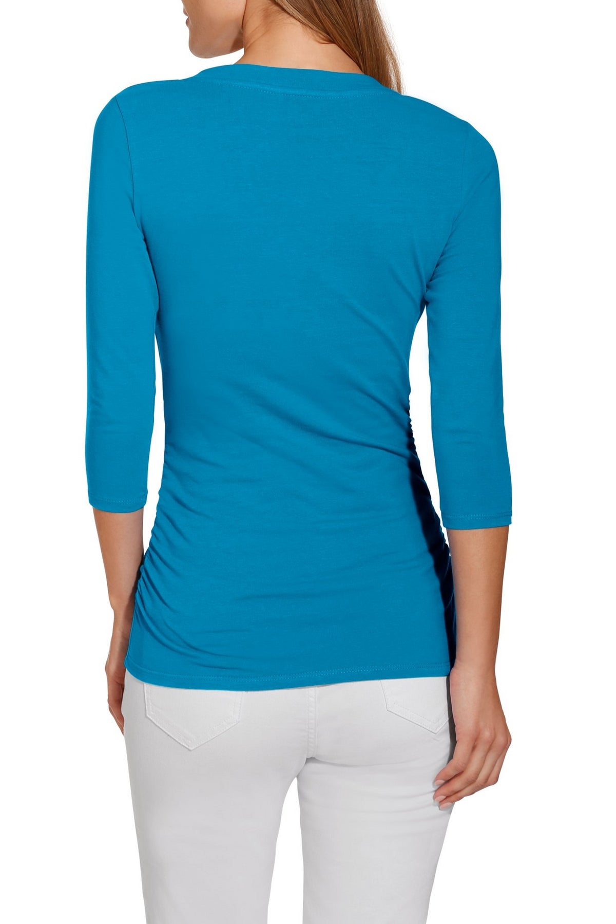 So Sexy Three Quarter Sleeve V Neck Top Turquoise