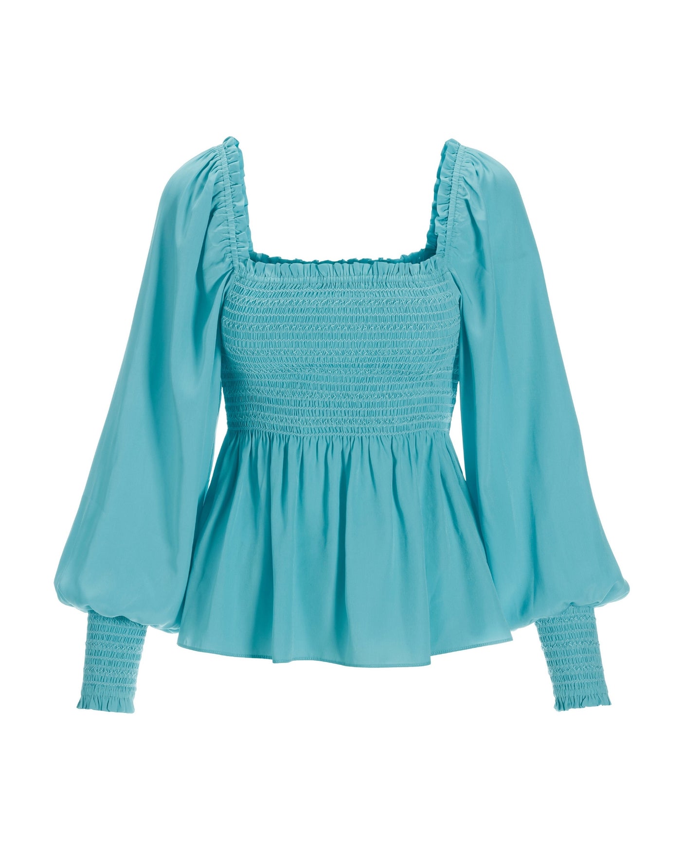 Isabela Smocked Peplum Drama-Sleeve Blouse Capri
