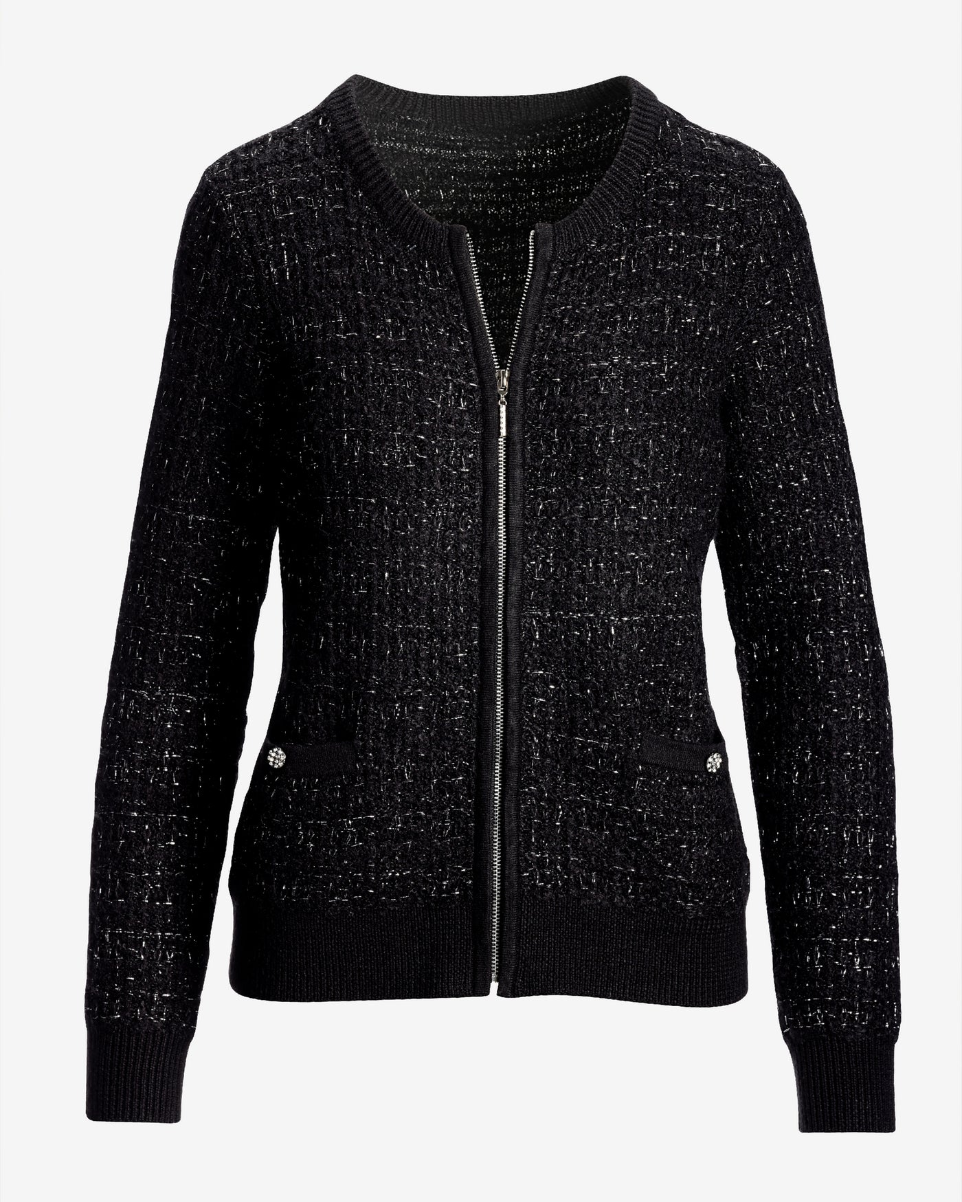 Sweater Tweed Zip Up Cardigan Black/Silver