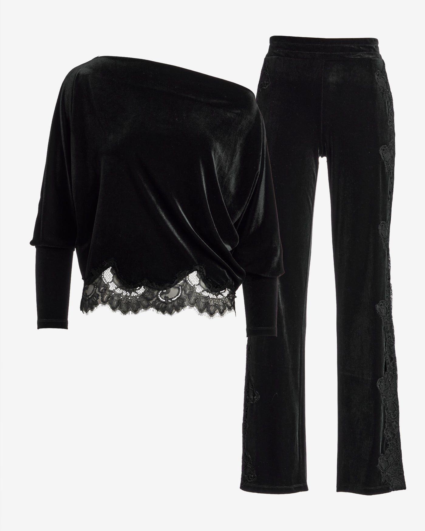 Chic Velour Lace Lounge Set Proper Black