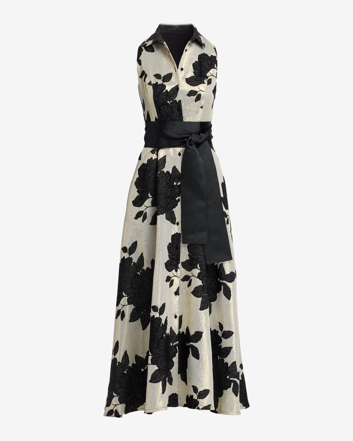 Metallic Jacquard Floral Shirt Dress Black Multi